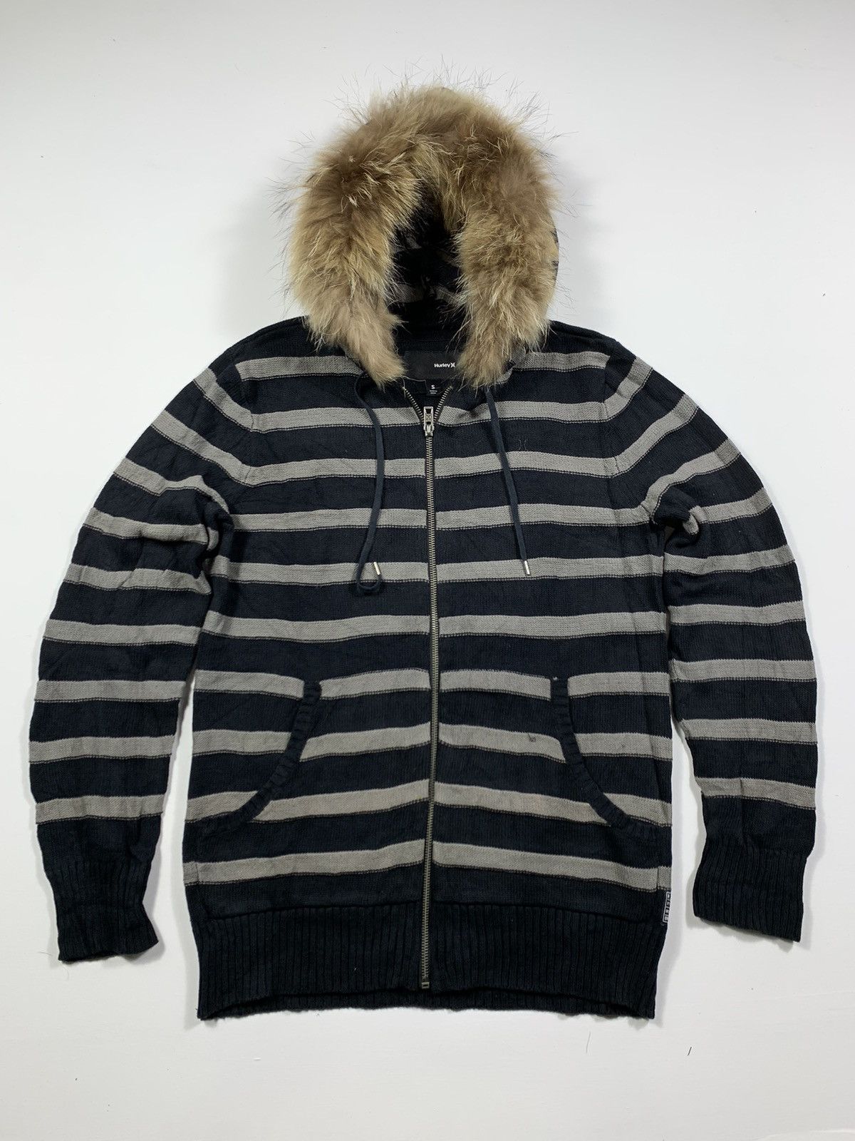 14th Addiction Japanese Hurley Stripe Zip Fur Hoodie lgb style Size US M / EU 48-50 / 2 - 1 Thumbnail