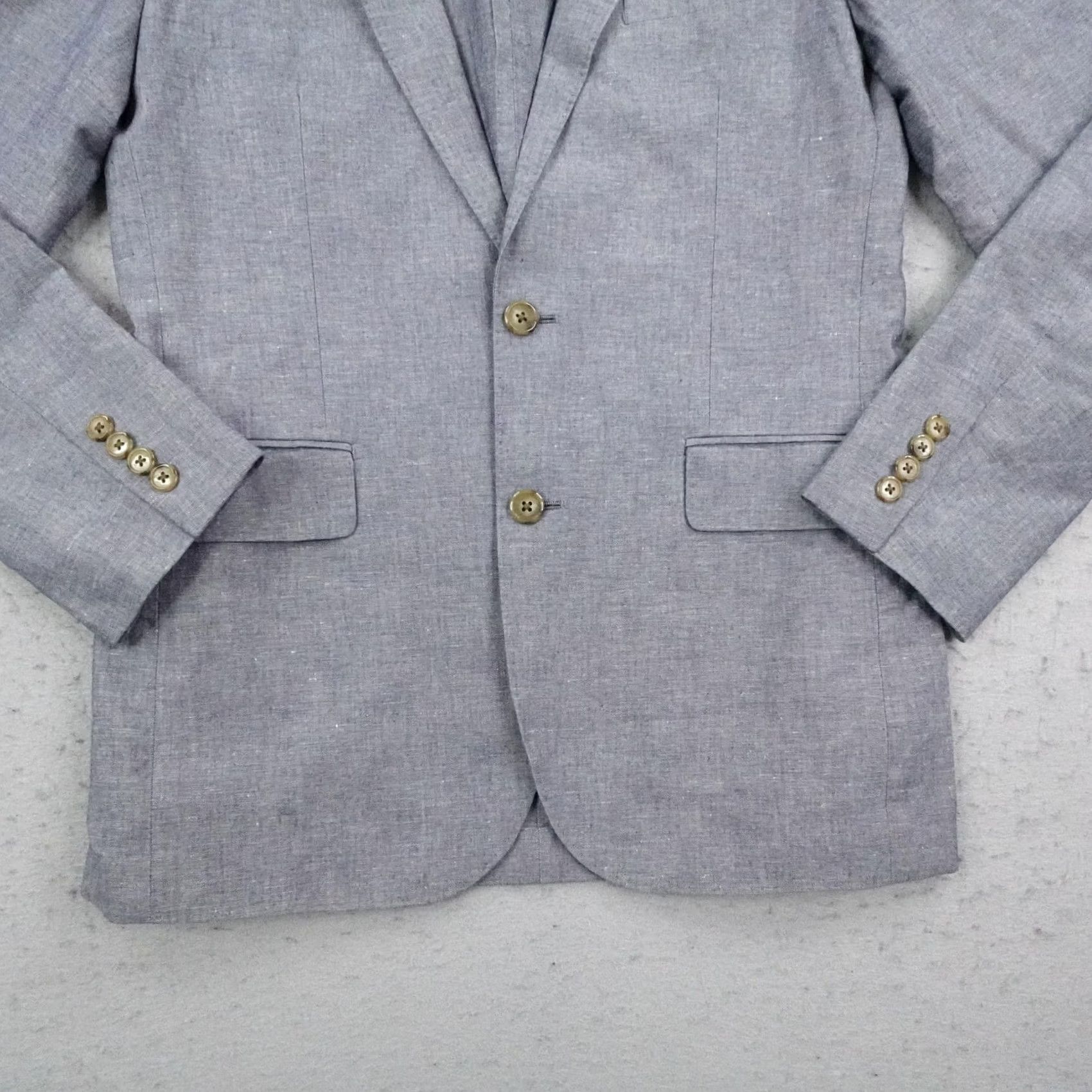 J.Crew J Crew Blazer Mens 36R Blue Gray Ludlow Linen Blend Slim Fit Sport Coat Jacket Size 36R - 3 Thumbnail