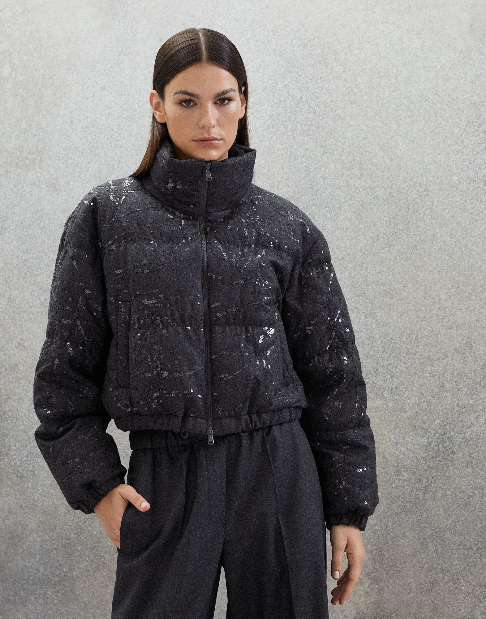 Brunello Cucinelli o1la1rc1a0325 Padded Jacket With Sequins in Grey Size XL / US 12-14 / IT 48-50 - 6 Thumbnail