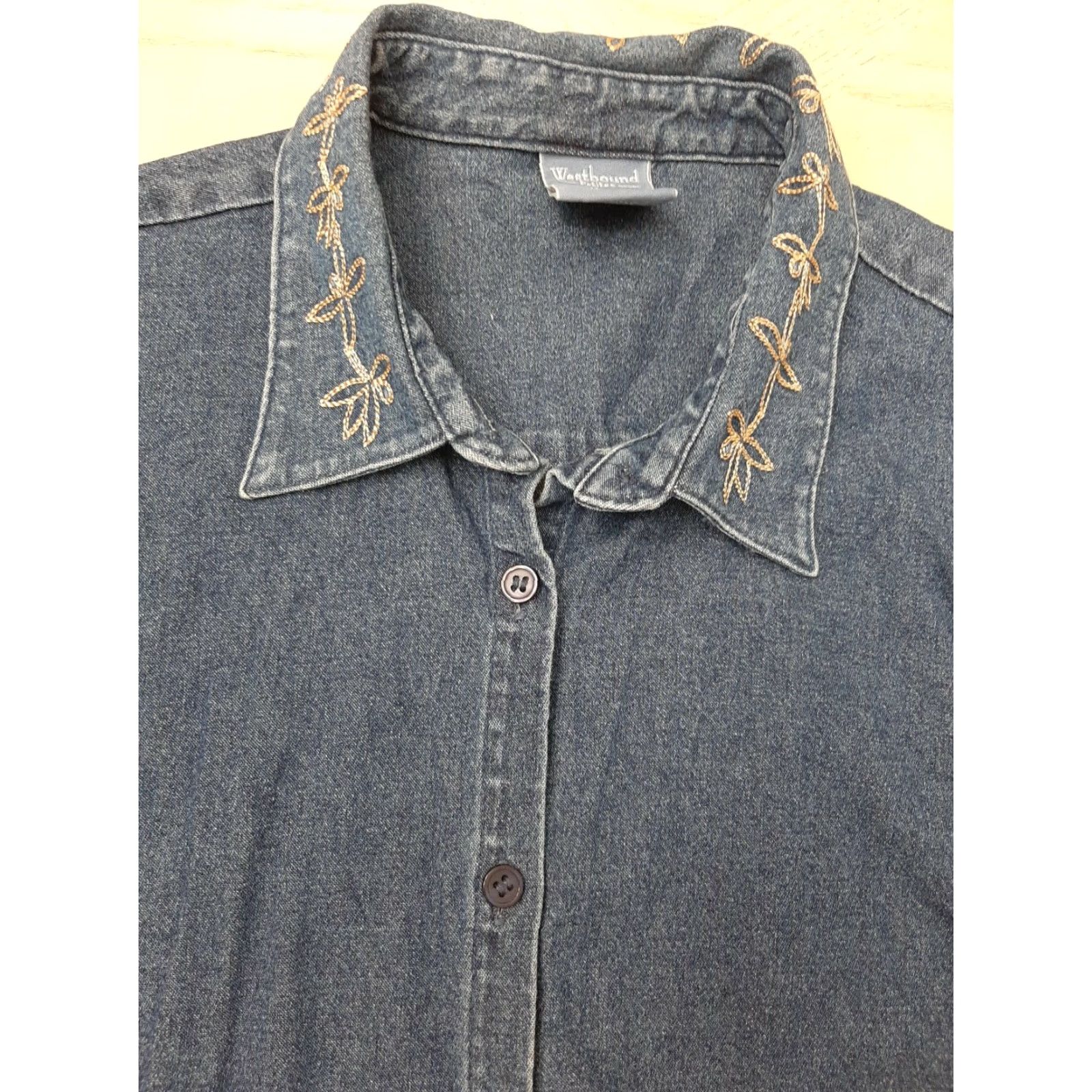 Talbots WESTBOUND Button Down Blue Denim Jacket Petite Medium PM Floral Stitch Women Jacket Size M / US 6-8 / IT 42-44 - 2 Thumbnail