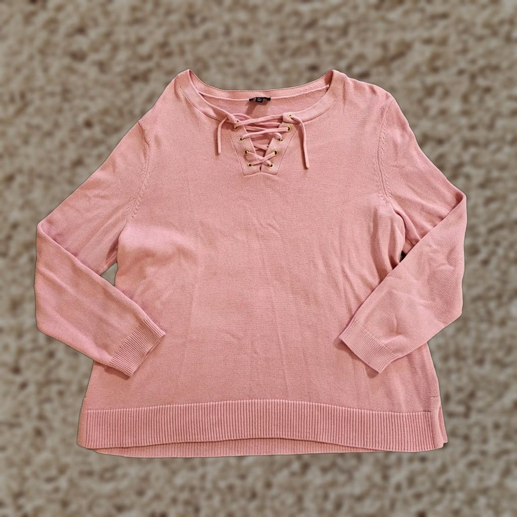 Talbots Talbots Sweater Top Women XL Petite Pink Long Sleeve V-Neck Lace Up Casual Chic Size XL / US 12-14 / IT 48-50 - 1 Thumbnail