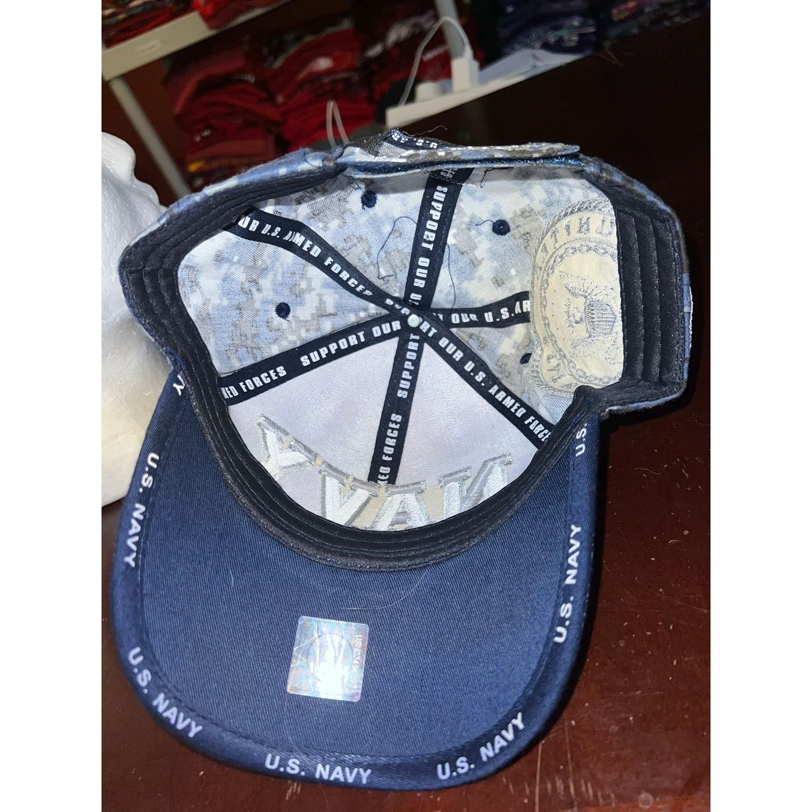 Vintage US Navy Hat United States Blue Camo Cap Headwear OS Size ONE SIZE - 6 Thumbnail