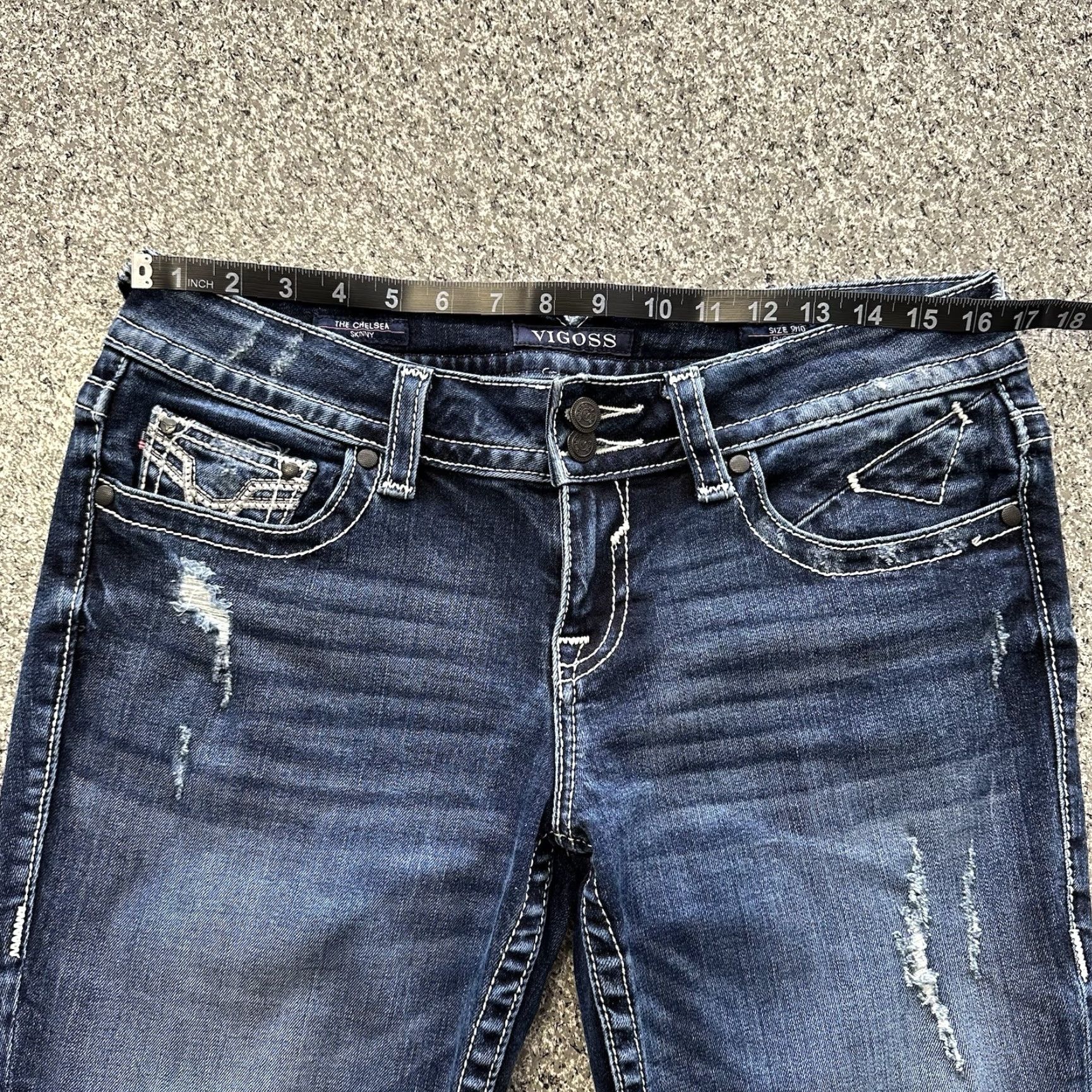 Vintage VIGOSS Jeans Womens 9/10 x 29 Chelsea Skinny Mid Rise Denim Stretch Blue Jeans Womens 10 Blue Skinny Stretch Regular 5-Pocket Chelsea Size 24" / US 00 / IT 34 - 6 Thumbnail