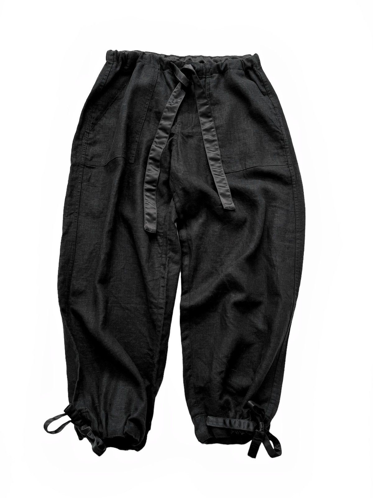 image of Greg Lauren Sz4 Black Linen Satin Baggy Wide Trouser Lounge, Men's (Size 34)