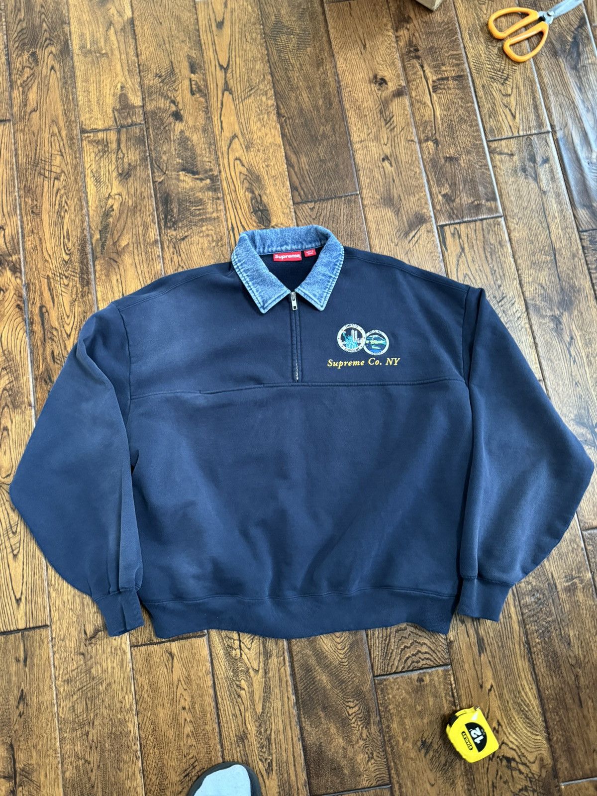 Supreme Denim Collar Half Zip Sweatshirt Black Men's - SS23