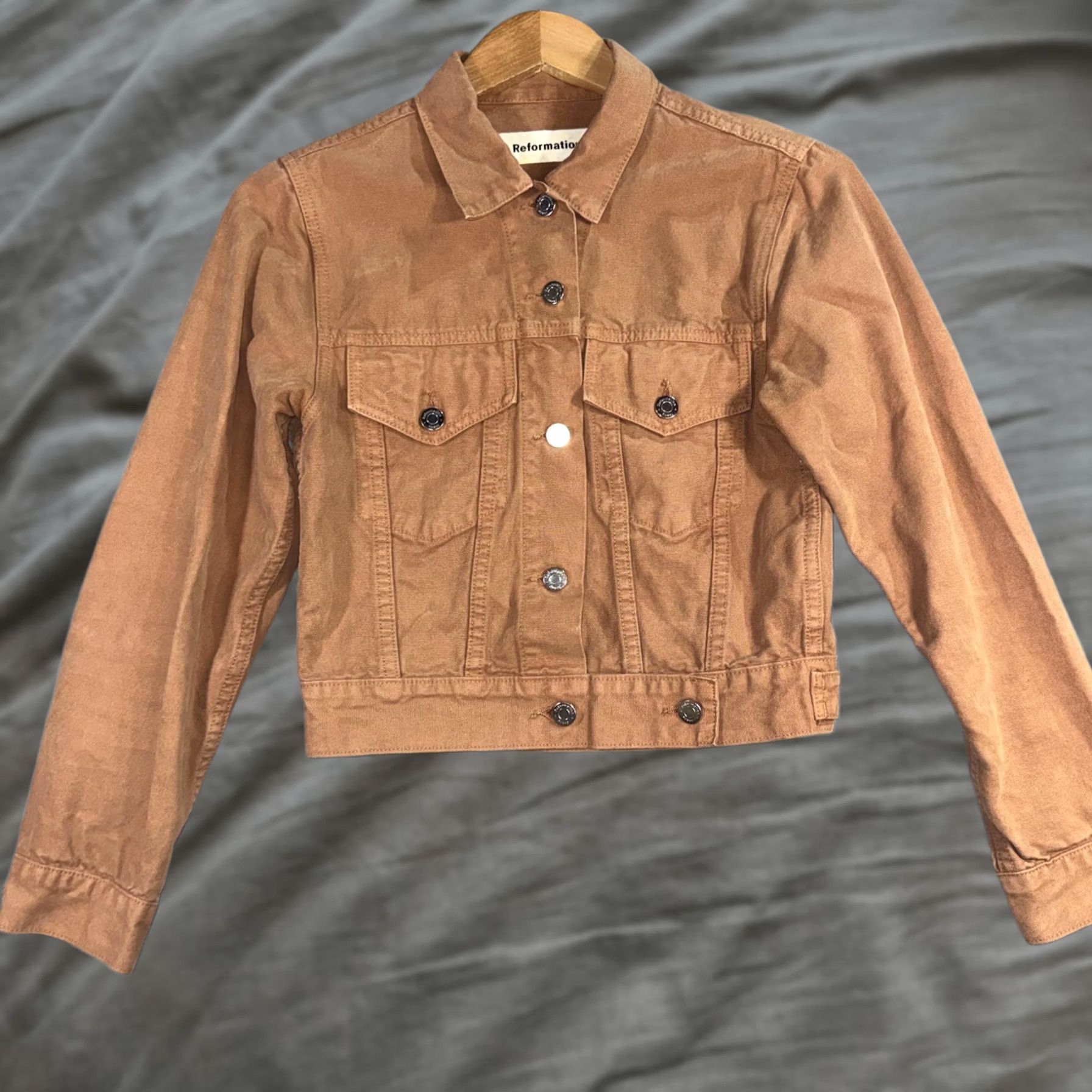 Reformation Reformation Jacket Womens XS Brown Twill Trucker Button Front Cropped Ford Jacket Short Sleeve Size XS / US 0-2 / IT 36-38 - 1 Thumbnail