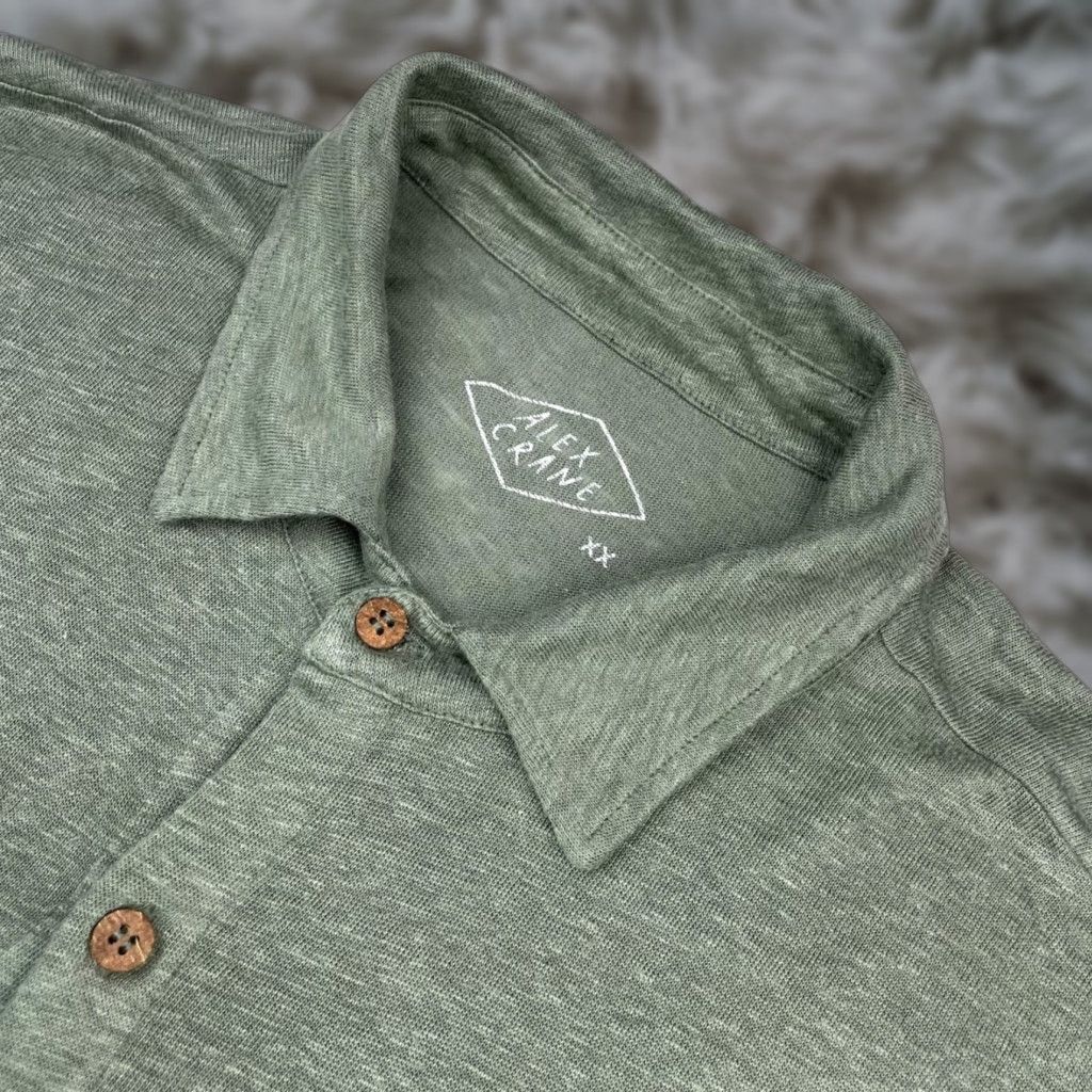 Alex Crane Linen Button Shirt Men’s Casual Short Sleeve 2XL Green Lightweight