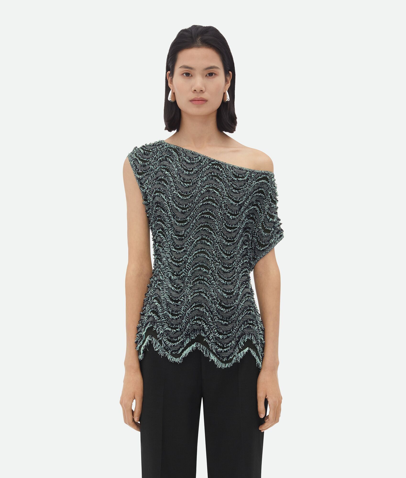 Bottega Veneta o1bcso1str0725 Textured Viscose Top With Weaved Fringes Size L / US 10 / IT 46 - 1 Thumbnail