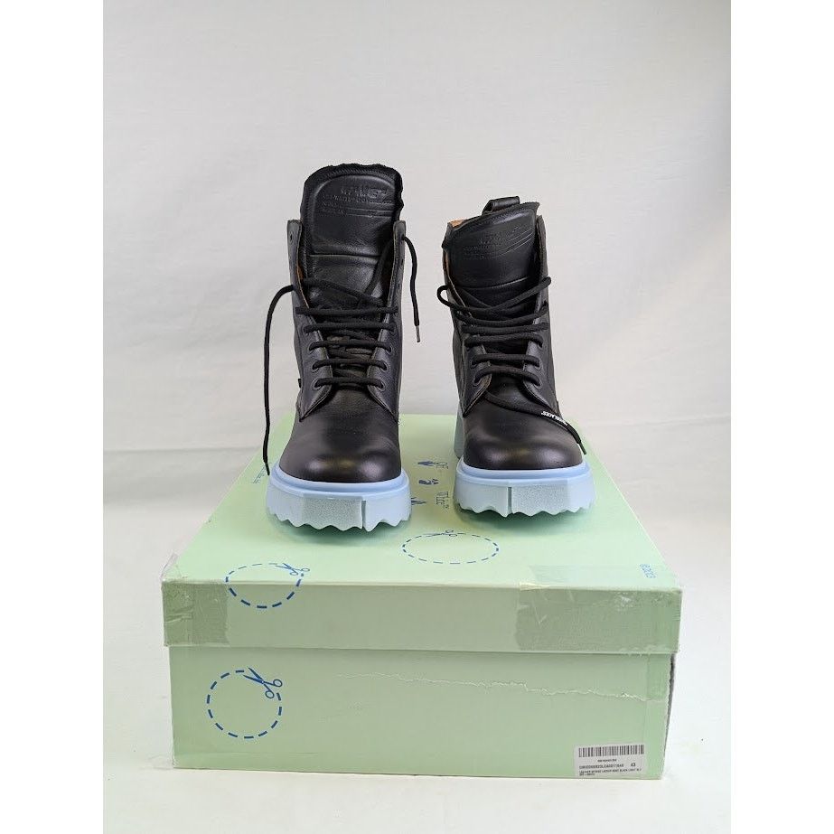 Off-White o1rshd1 Leather Sponge Lace Up Boots in Black/Light Blue Size US 10 / EU 43 - 10 Thumbnail