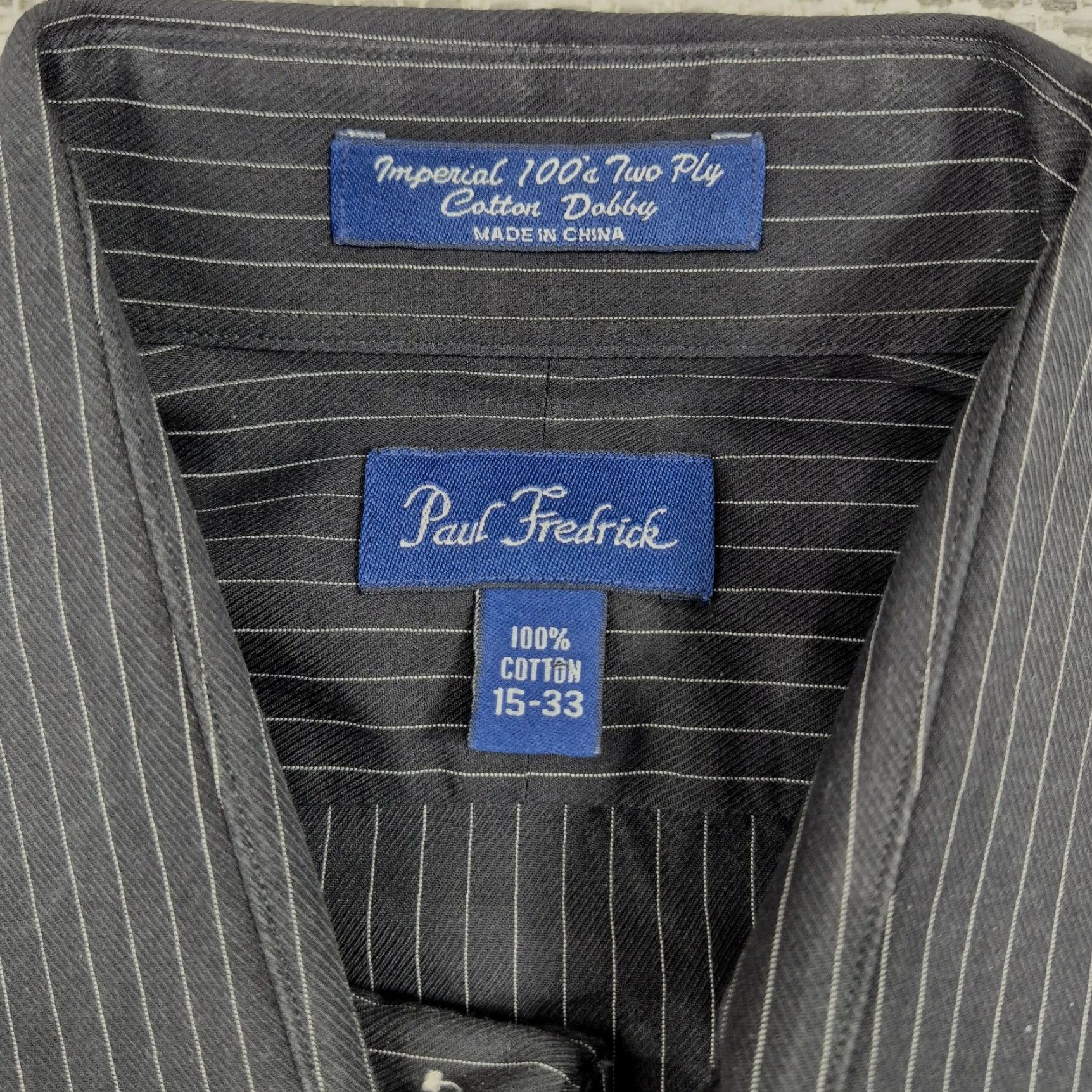 Vintage Paul Fredrick Button Up Shirt Mens 15 32/33 Black Pinstriped Dress Business Shirt Mens 15-33 Black Pinstripe Formal Casual Size 40R - 6 Thumbnail