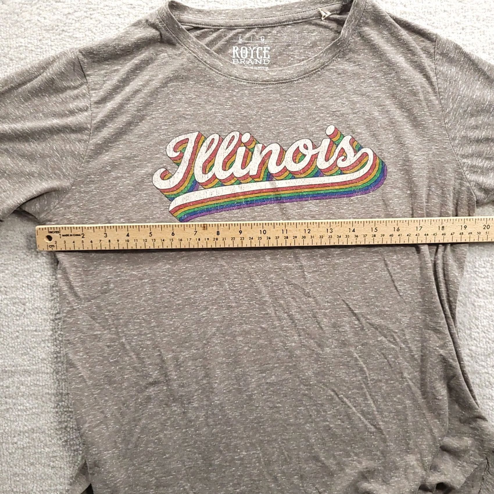 Spell Royce Brand T Shirt Women's Large Gray Illinois Spell Out Tee Short Sleeve Round Hem Crew Neck Pullover Casual 90s Summer Vintage: No Size L / US 10 / IT 46 - 4 Thumbnail