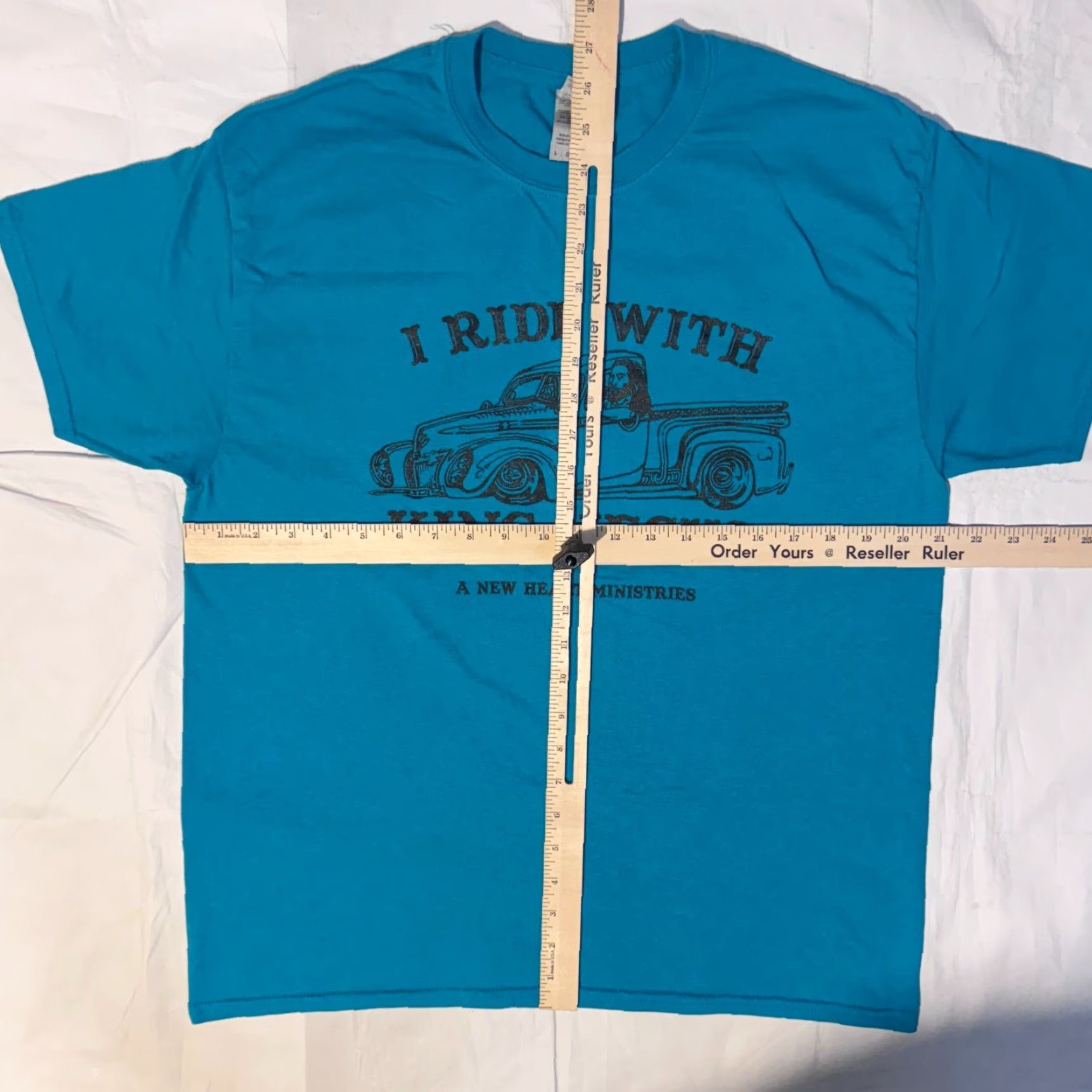 Gildan I Ride With King Jesus Tshirt Dropped Chevy Truck Takuache - L Teal Blue Size US L / EU 52-54 / 3 - 4 Thumbnail