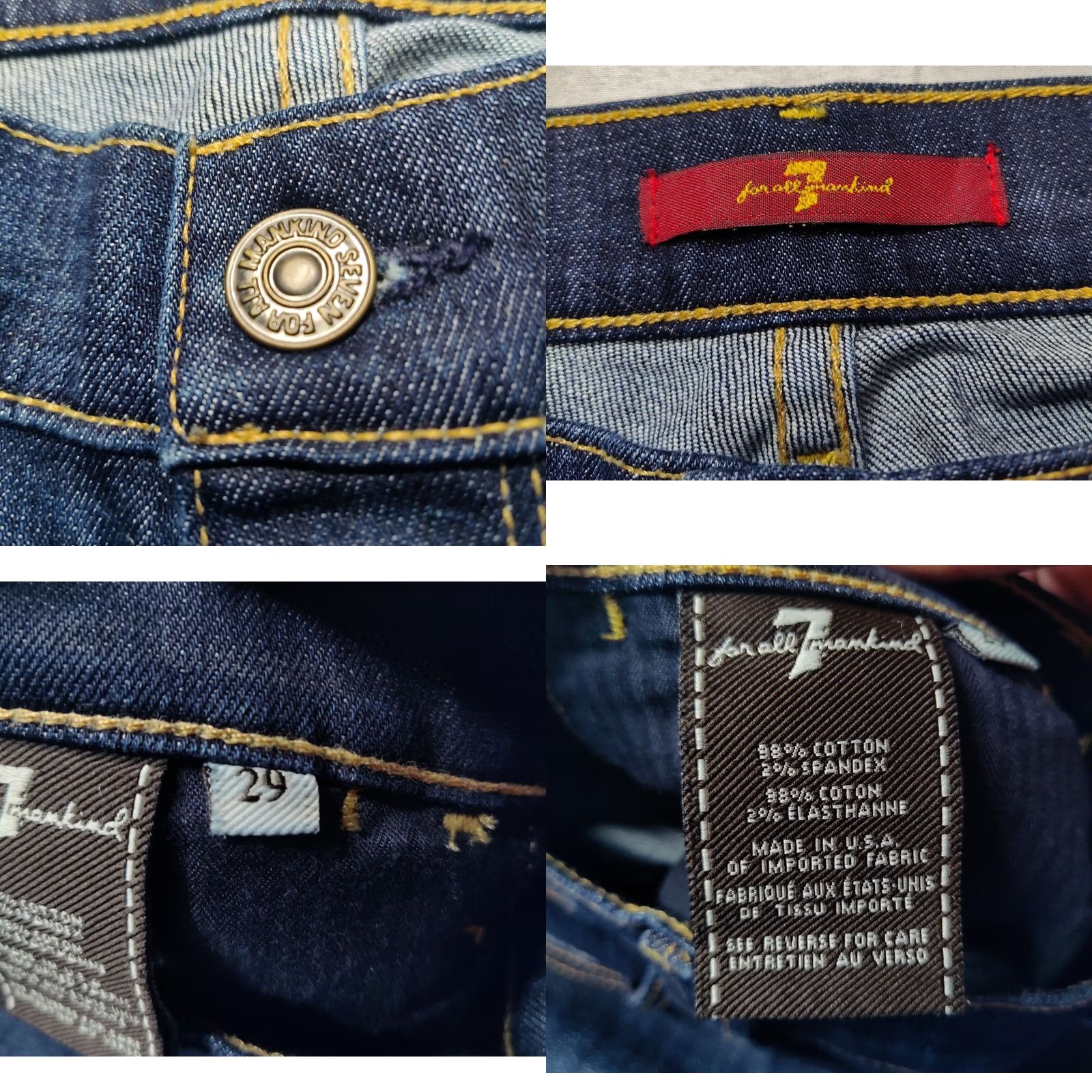 7 For All Mankind 7 FOR ALL MANKIND Women 29 Button Fly Flared Denim Jeans Blue EUC Stretch 30 Inseam, Regular, 6-Pocket, Cotton Spandex, USA Made, Midwest Vintage: No Size 29" - 9 Thumbnail