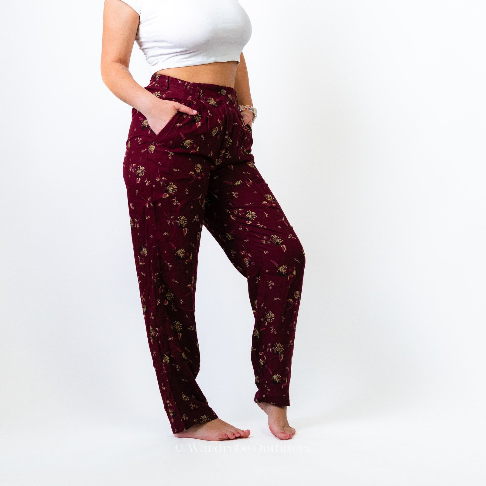 Woolrich Woolen Mills WOOLRICH Mulberry Maroon Floral Dress Pants Size 28" / US 6 / IT 42 - 2 Thumbnail
