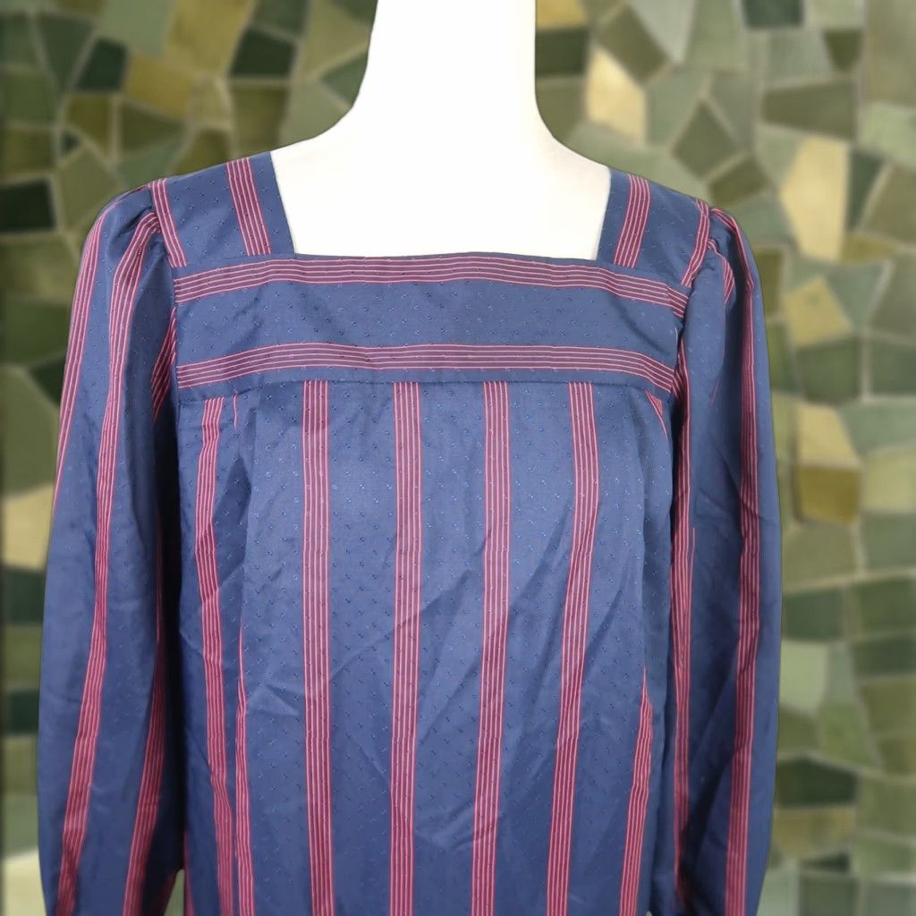 Vintage VINTAGE Lorac Original navy blue and red striped midi dress 14 Long Sleeve Casual 80s Womens Size XL / US 12-14 / IT 48-50 - 1 Thumbnail