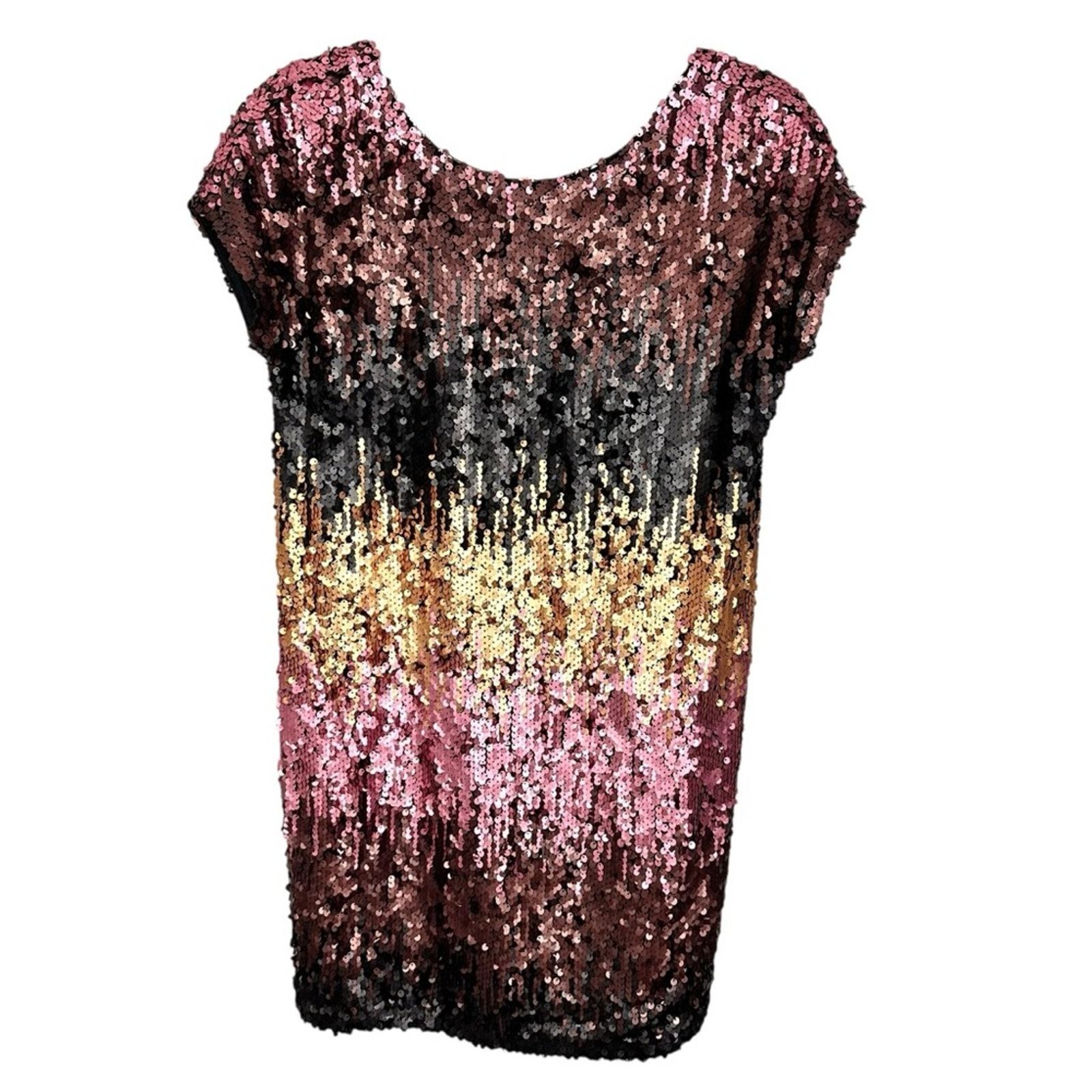 Tobi Shine Me Up Ombr Sequin Mini Backless Shift Dress Sz S