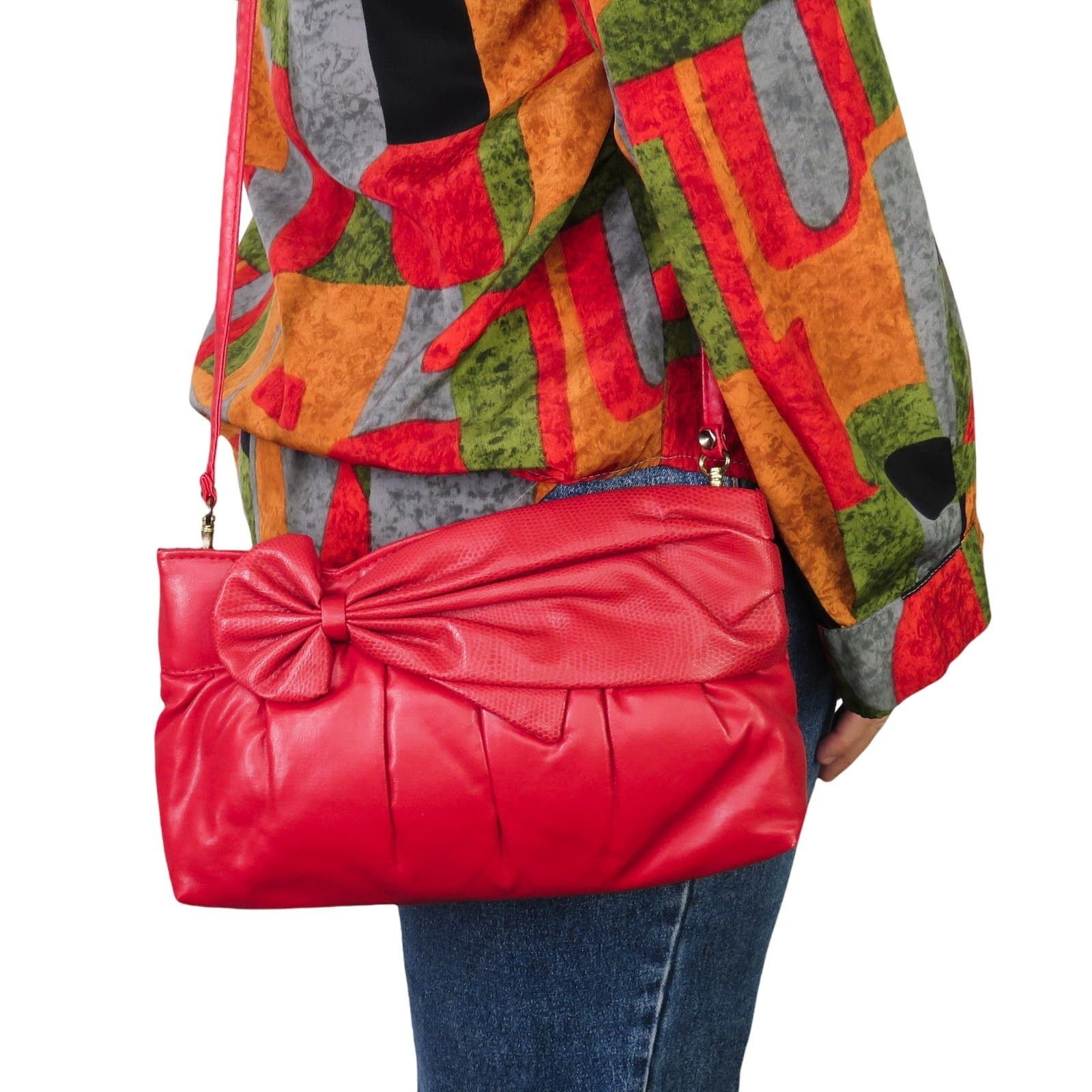 1980S Vintage Bag Retro Red Leather Crossbody Bag, Women's