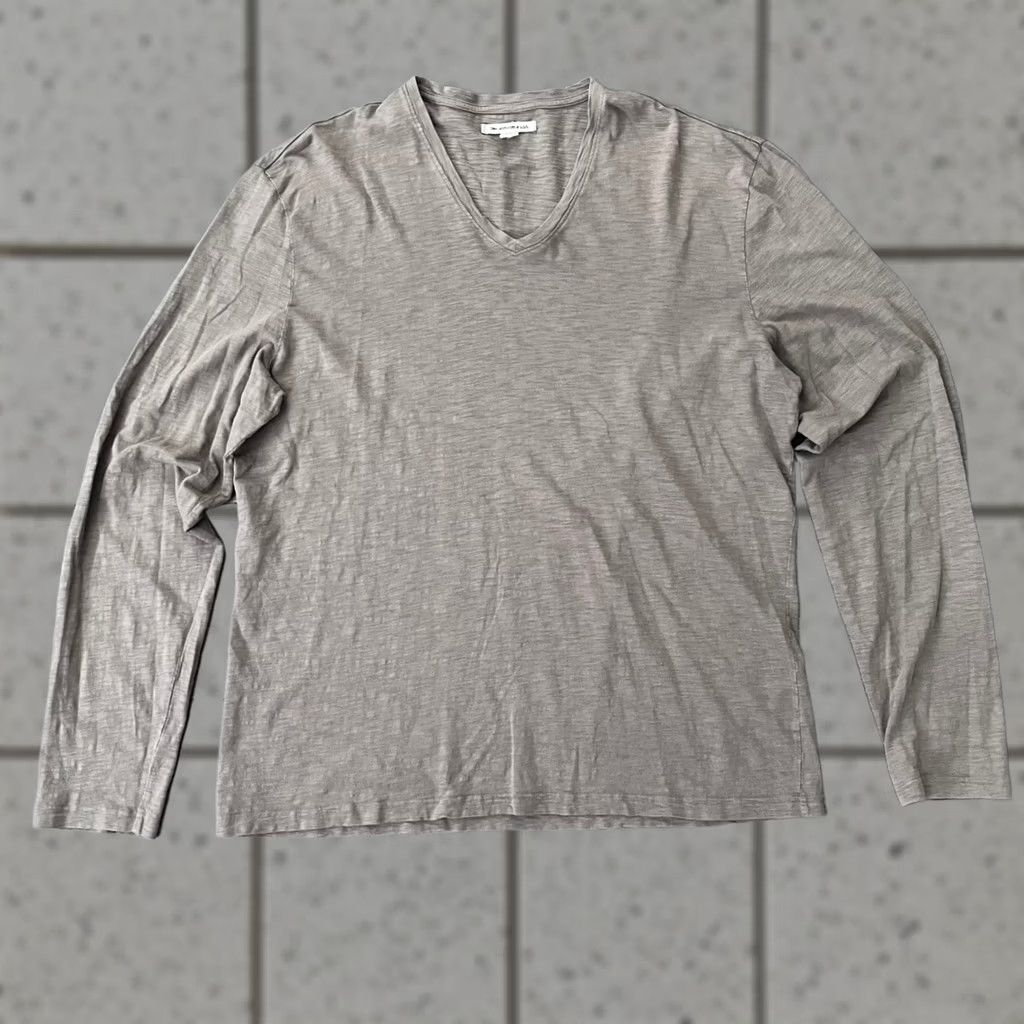 John Varvatos Usa T-Shirt Mens 1XL Long Sleeve V-Neck Slub Knit Brown Taupe, Men's