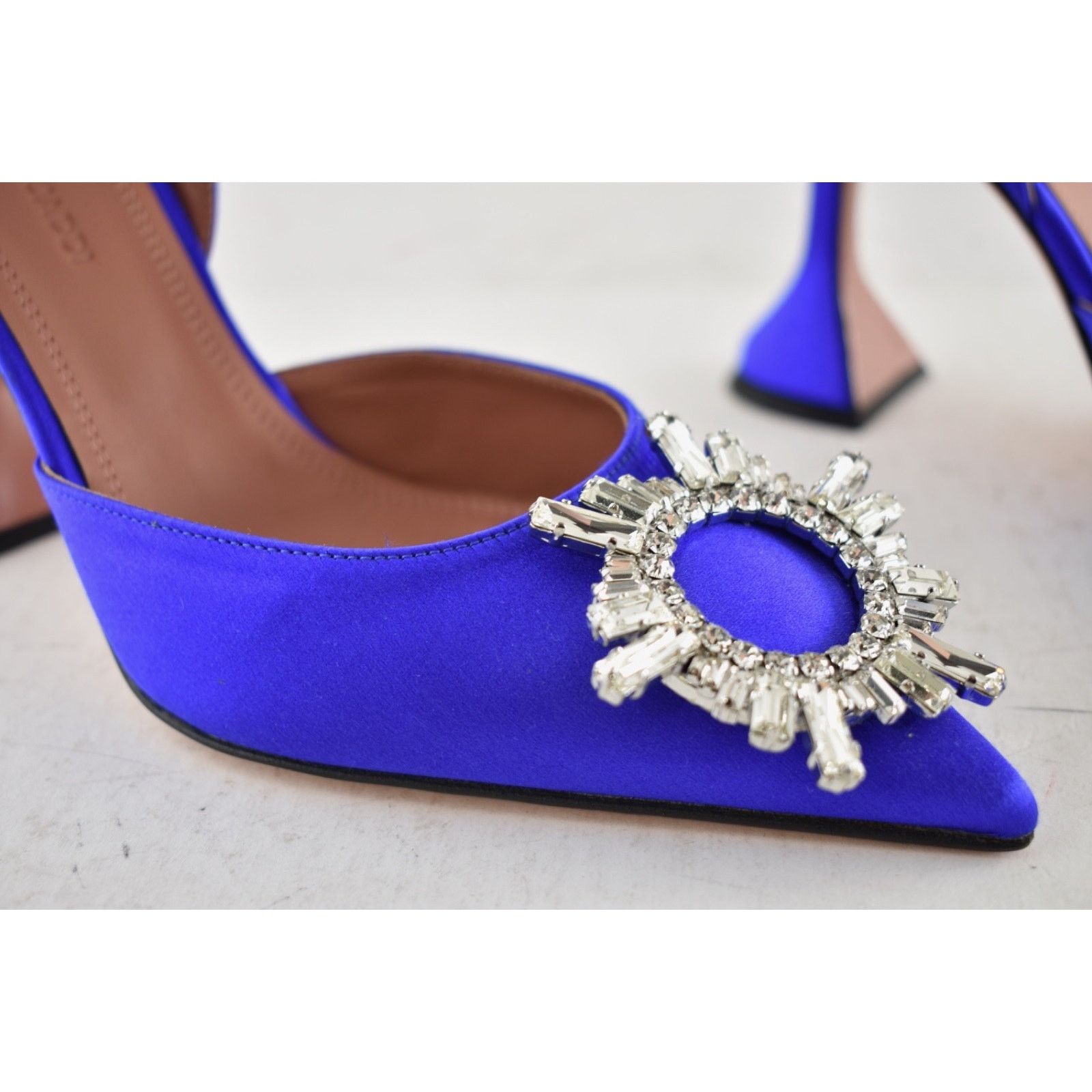 Amina Muaddi Amina Muaddi 95 Begum Sling Blue Satin Crystal Slingback Size US 9 / IT 39 - 7 Thumbnail