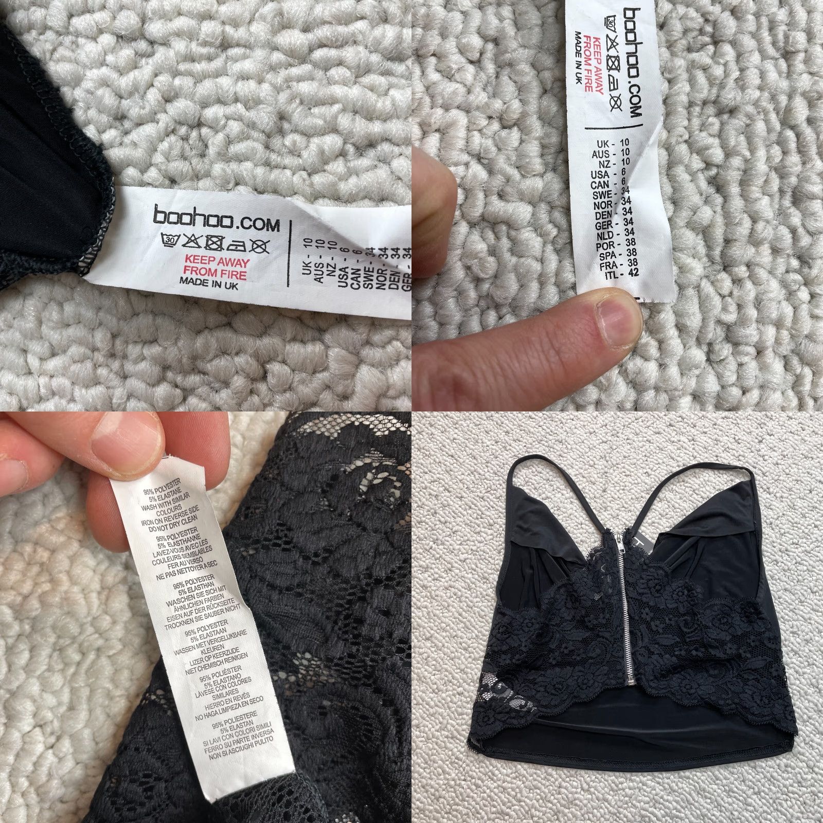 Boohoo VINTAGE Boohoo Cropped Tank Top Shirt Womens 6 Black Sleeveless Cami New NWT Lace Cowl Size M / US 6-8 / IT 42-44 - 8 Thumbnail