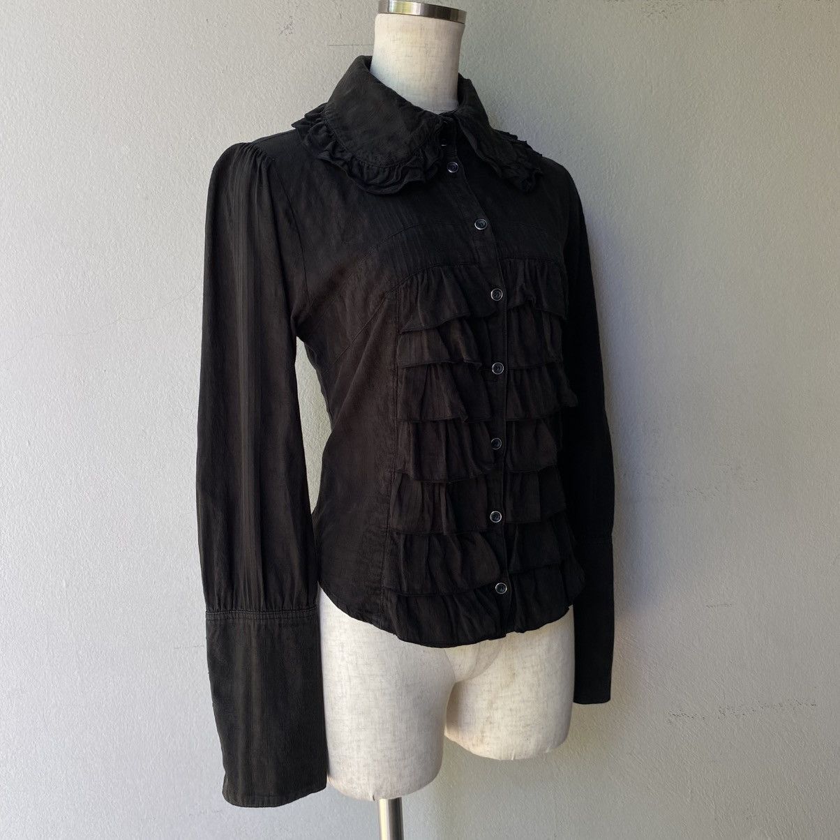 Japanese Brand PEACE NOW Y2K Punk Black Ruffled Long Sleeve Blouse Size M / US 6-8 / IT 42-44 - 3 Thumbnail