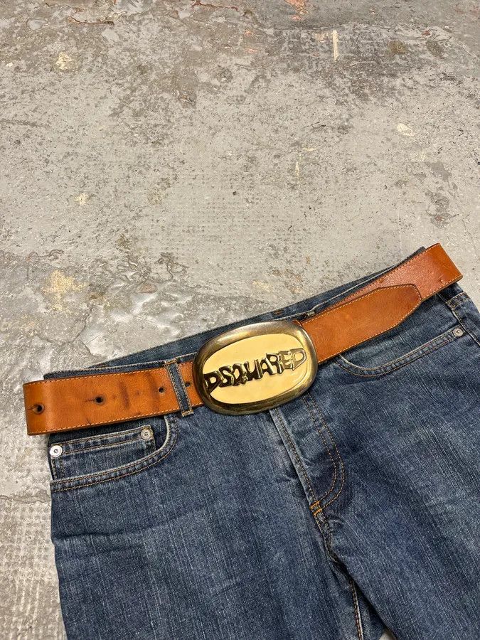 Dsquared2 White Buckle Brown Leather Belt