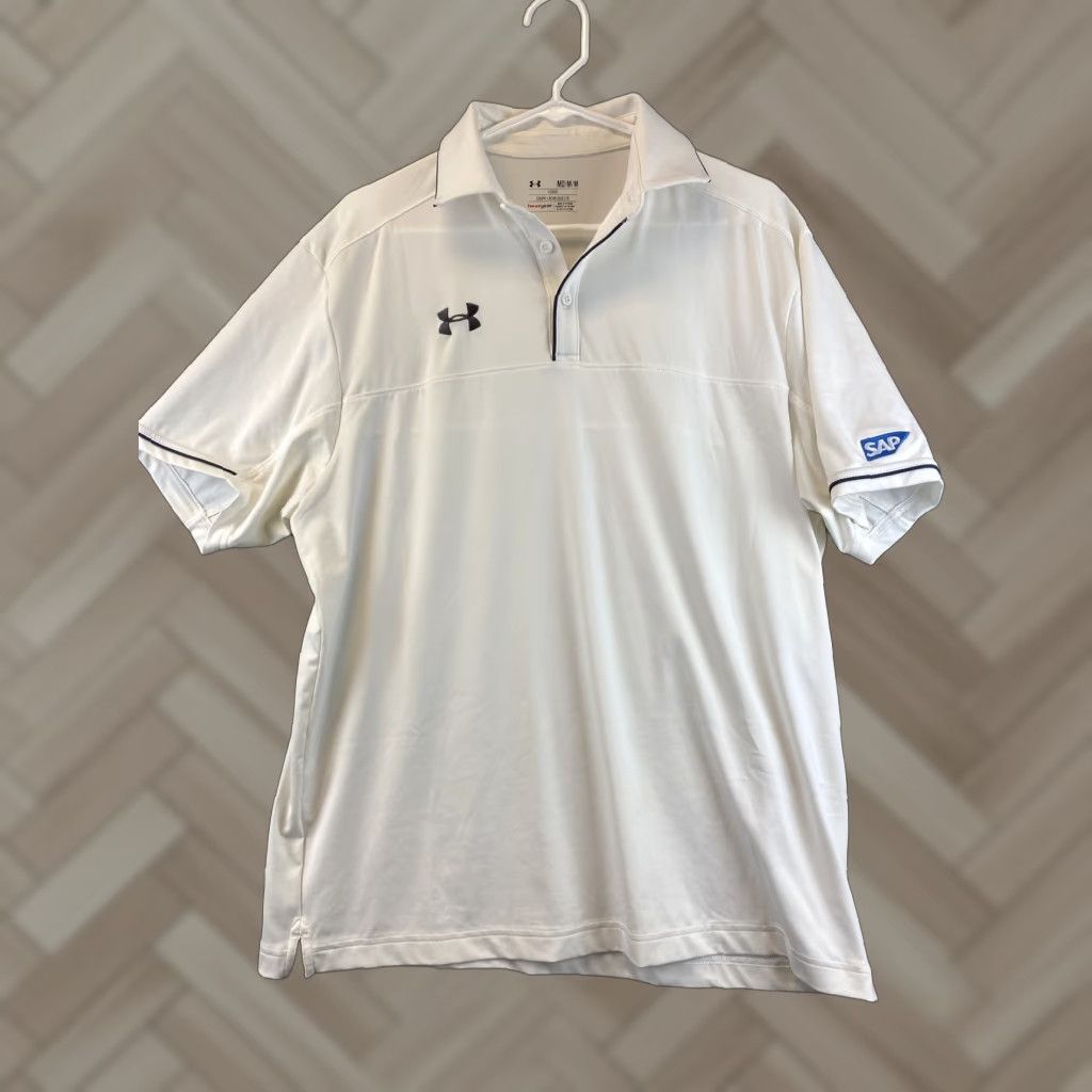 Under Armour Under Armour Loose Heatgear Mens Polo Golf Shirt Gray White Soft Polo Shirt 90-22 Size US M / EU 48-50 / 2 - 1 Thumbnail