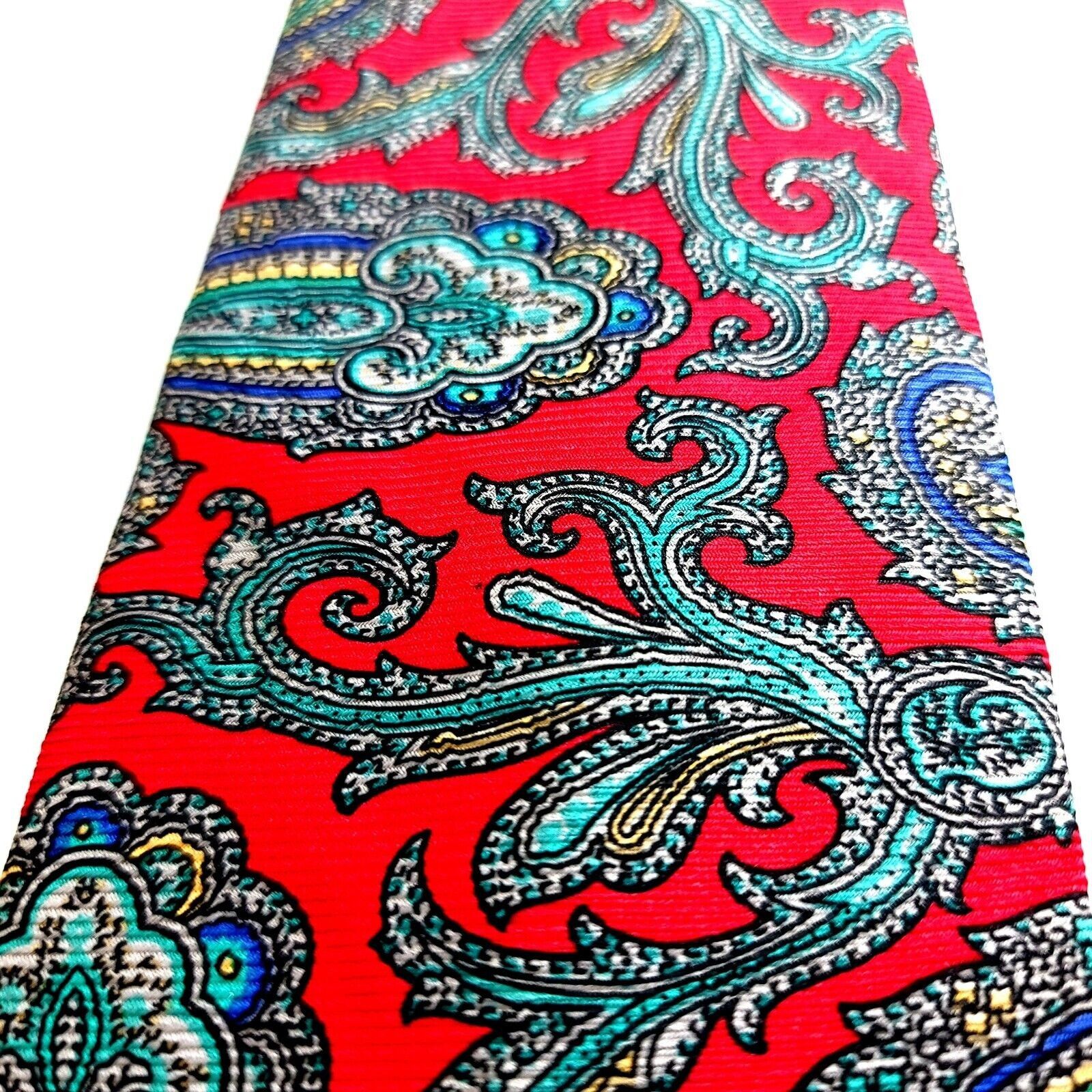 Designer Mallards Red Teal Baroque Floral Jacquard Print Silk Tie Size ONE SIZE - 2 Thumbnail