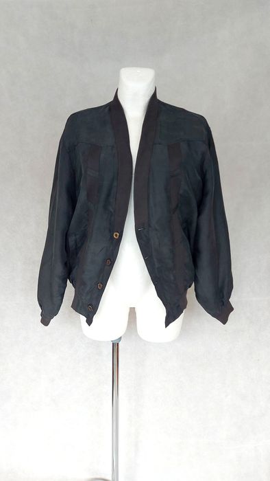 Pierre Cardin Vintage aviator jacket in pure black silk by Pierre