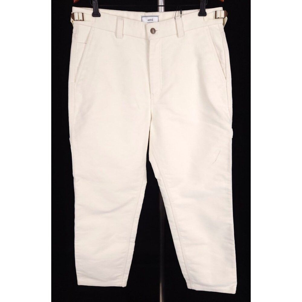 AMI AMI Wide-Leg Brushed-Cotton Trousers Size L Mens Cream Mole Size US 35 - 2 Thumbnail