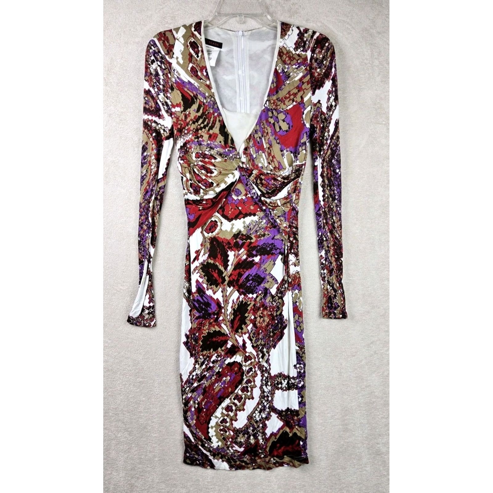 Escada Escada Dress Women's Long Sleeve Multicolor Size 36 Twist Front Colorful Size XS / US 0-2 / IT 36-38 - 2 Thumbnail