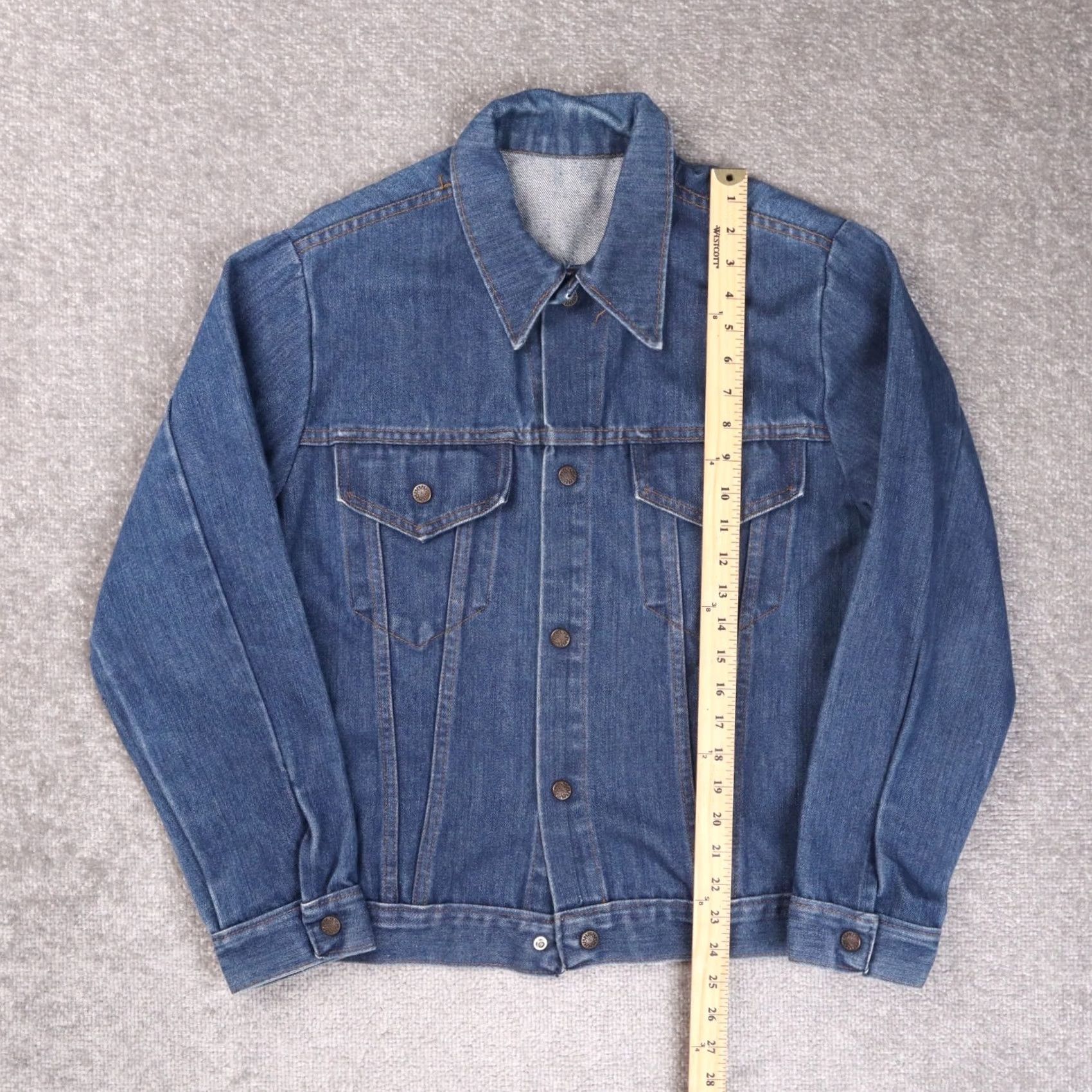 Denime VINTAGE Blue Denim Trucker Jacket Mens Large Solid Button Dark Wash Cotton Size US L / EU 52-54 / 3 - 7 Thumbnail