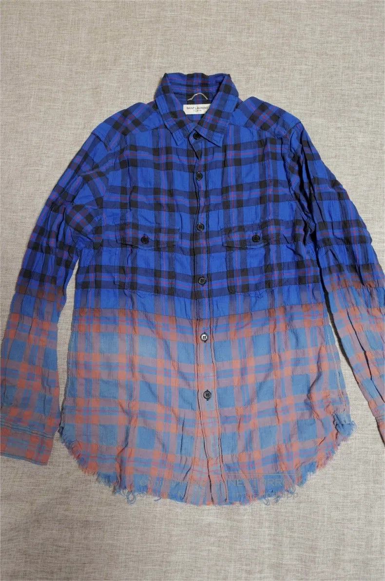 Saint Laurent Paris Saint Laurent Paris Ombre Plaid Frayed Edges Shirt Size US M / EU 48-50 / 2 - 1 Thumbnail