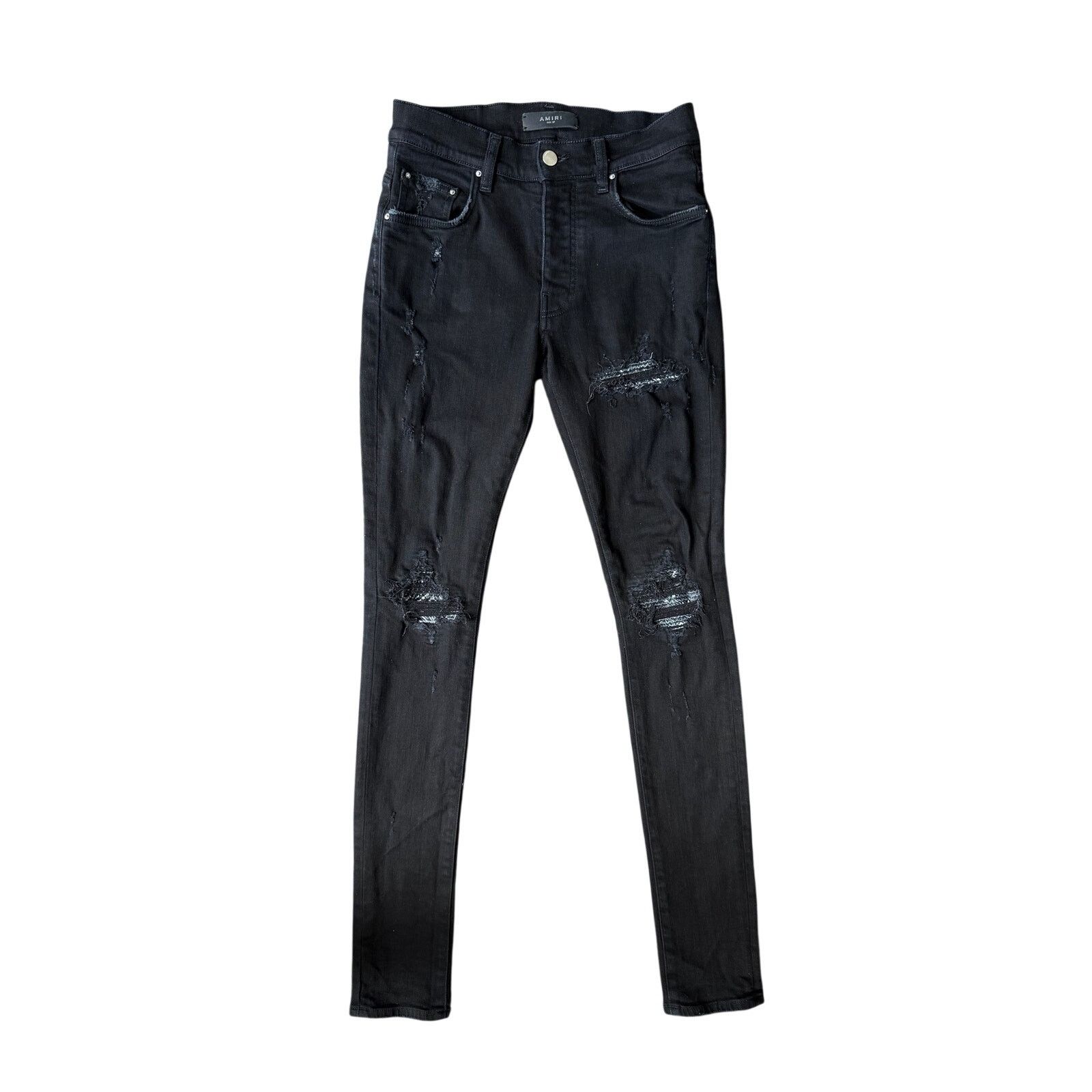 Amiri Amiri MX1 Silver Patch Black Denim Jeans Size 29 | Grailed
