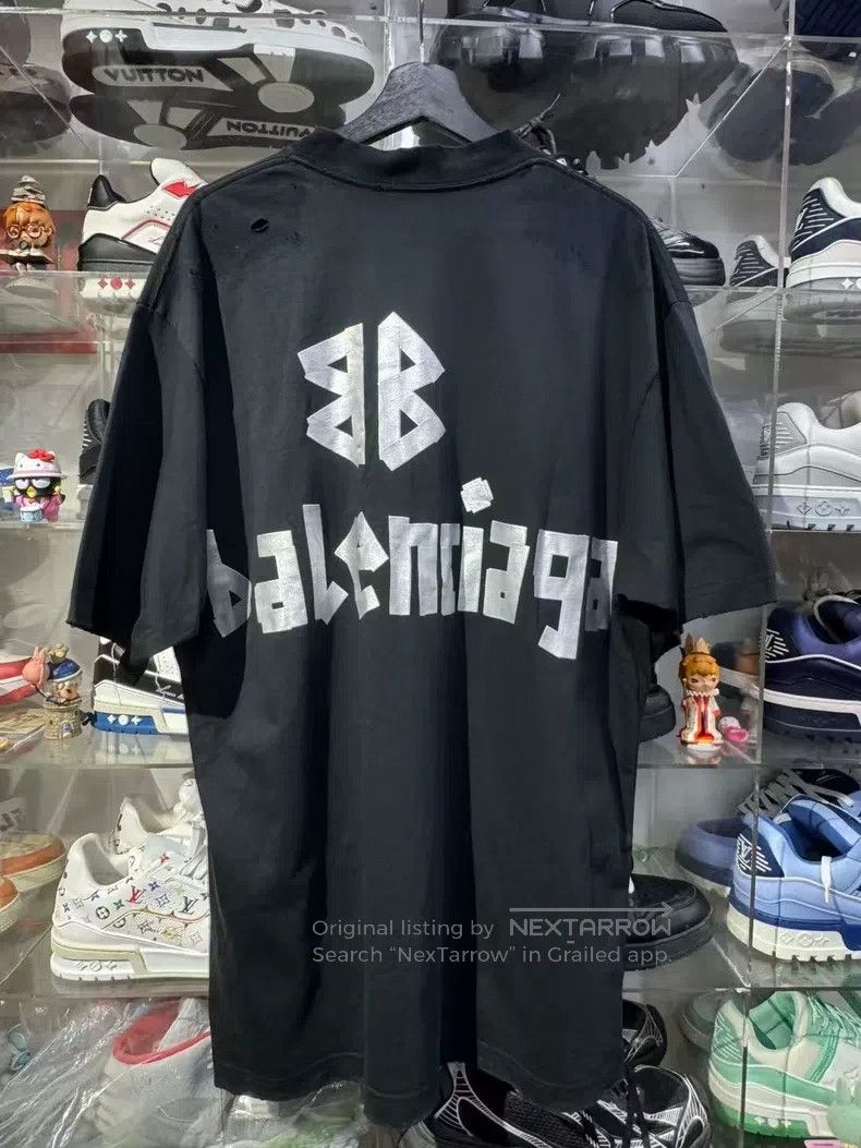 Balenciaga Balenciaga Gray Tape Letter Printed Worn Short Sleeve Crew Size US M / EU 48-50 / 2 - 3 Thumbnail