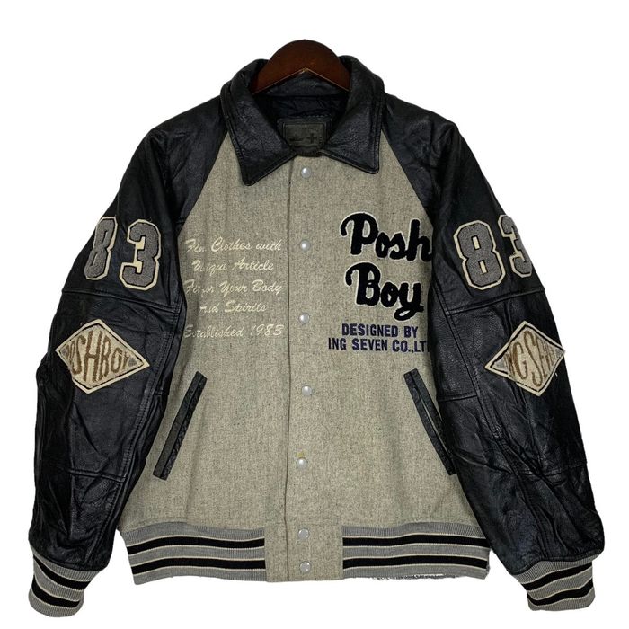 Leather Vintage Posh Boy Varsity Jacket Wool Leather Patch Varsity