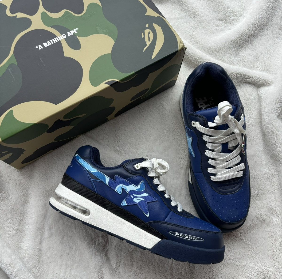 Bape Bape x Pagani Road Sta Navy/Camo Patent Leather Sneakers Size US 9.5 / EU 42-43 - 1 Thumbnail