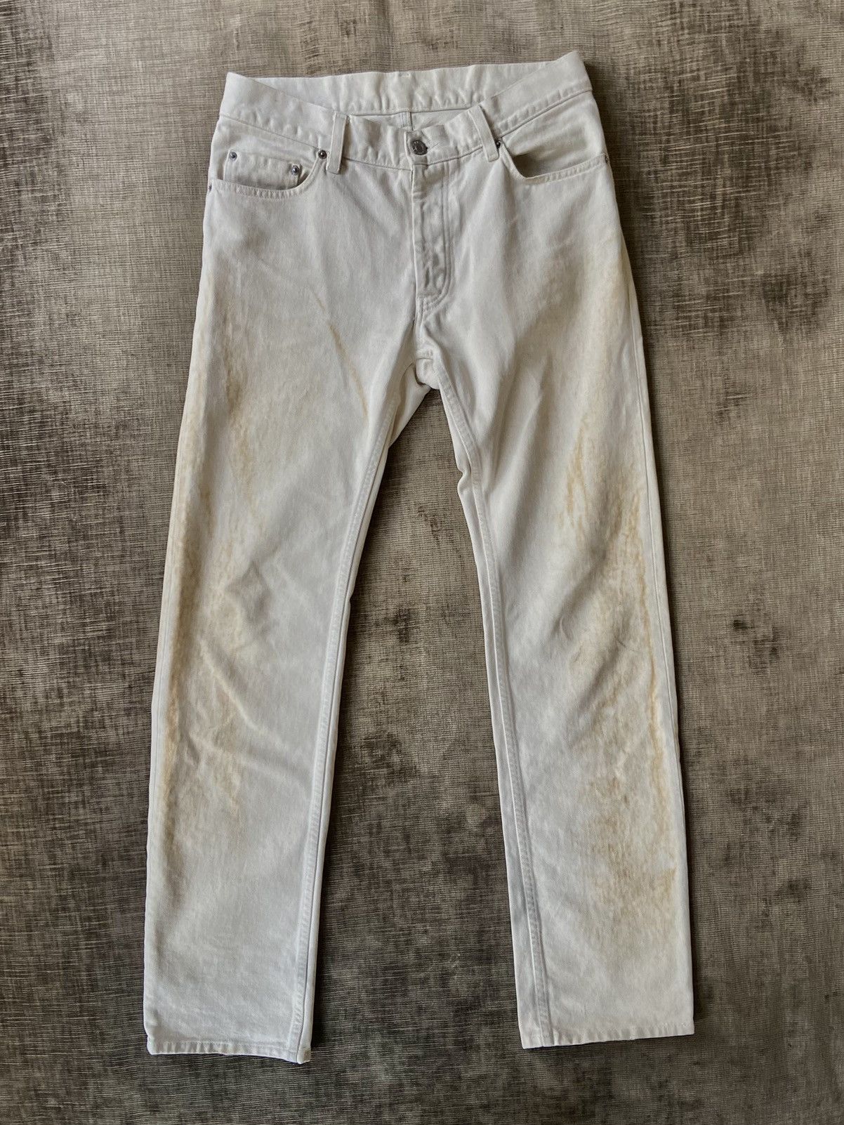 Image of Archive 90's Flamethrower „Burned“ Denim Helmut Lang in Cream, Men's (Size 30)