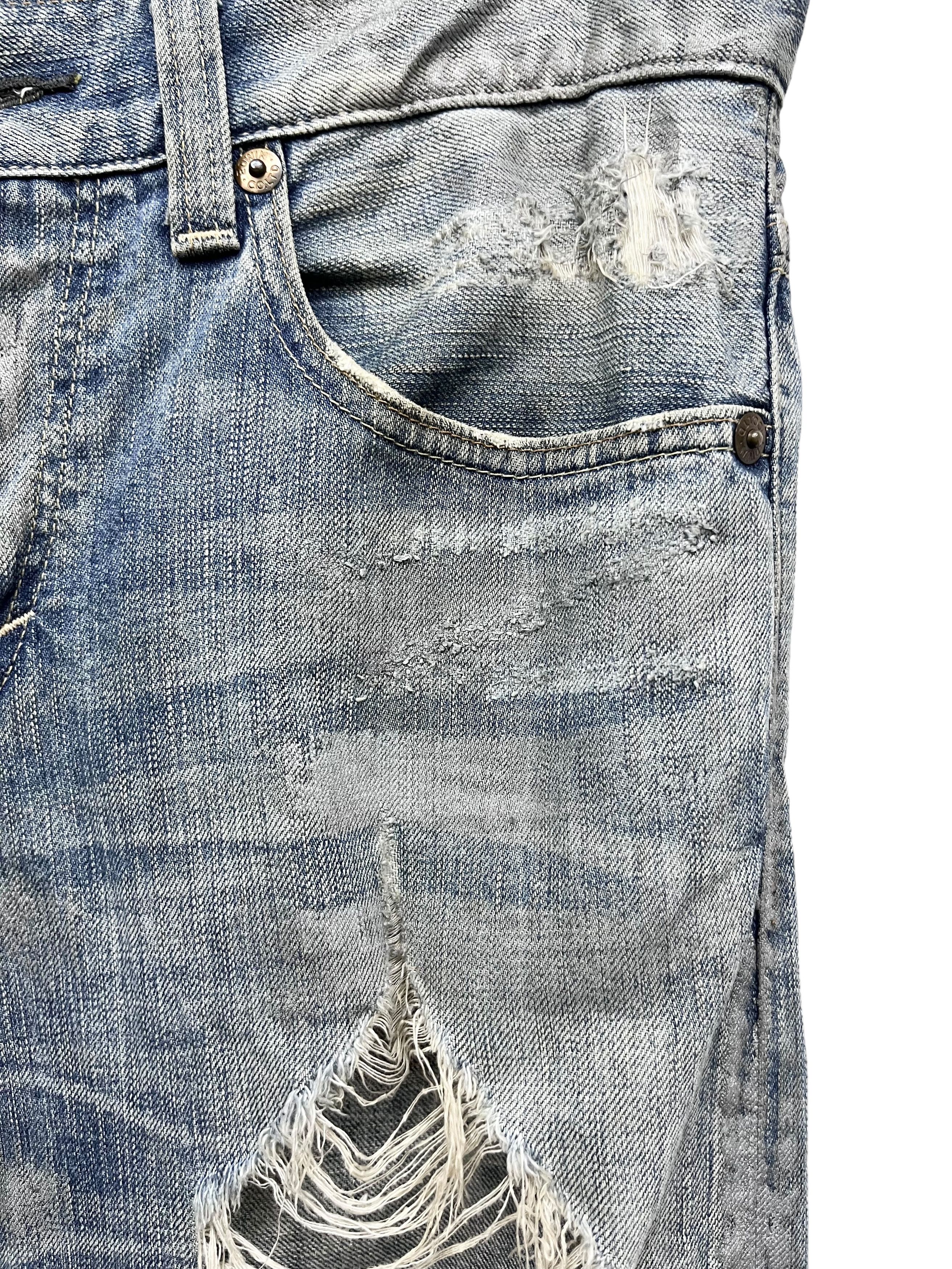 Edwin FYE🔥EDWIN BLUE TRIP Ripped Thrashed Blow Out Flared Denim Size US 31 - 12 Thumbnail