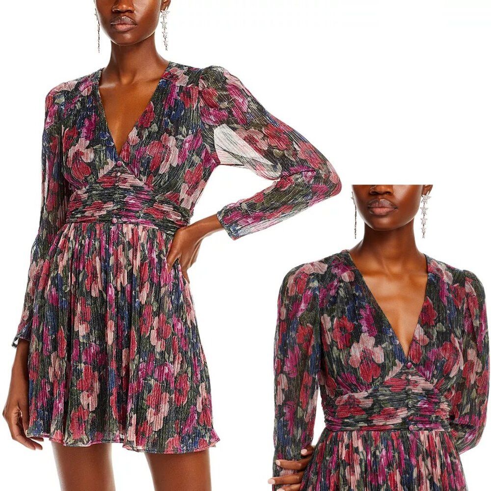 AQUA New AQUA Long Sleeve Metallic Floral Mini Dress Size XL Size XL / US 12-14 / IT 48-50 - 1 Thumbnail