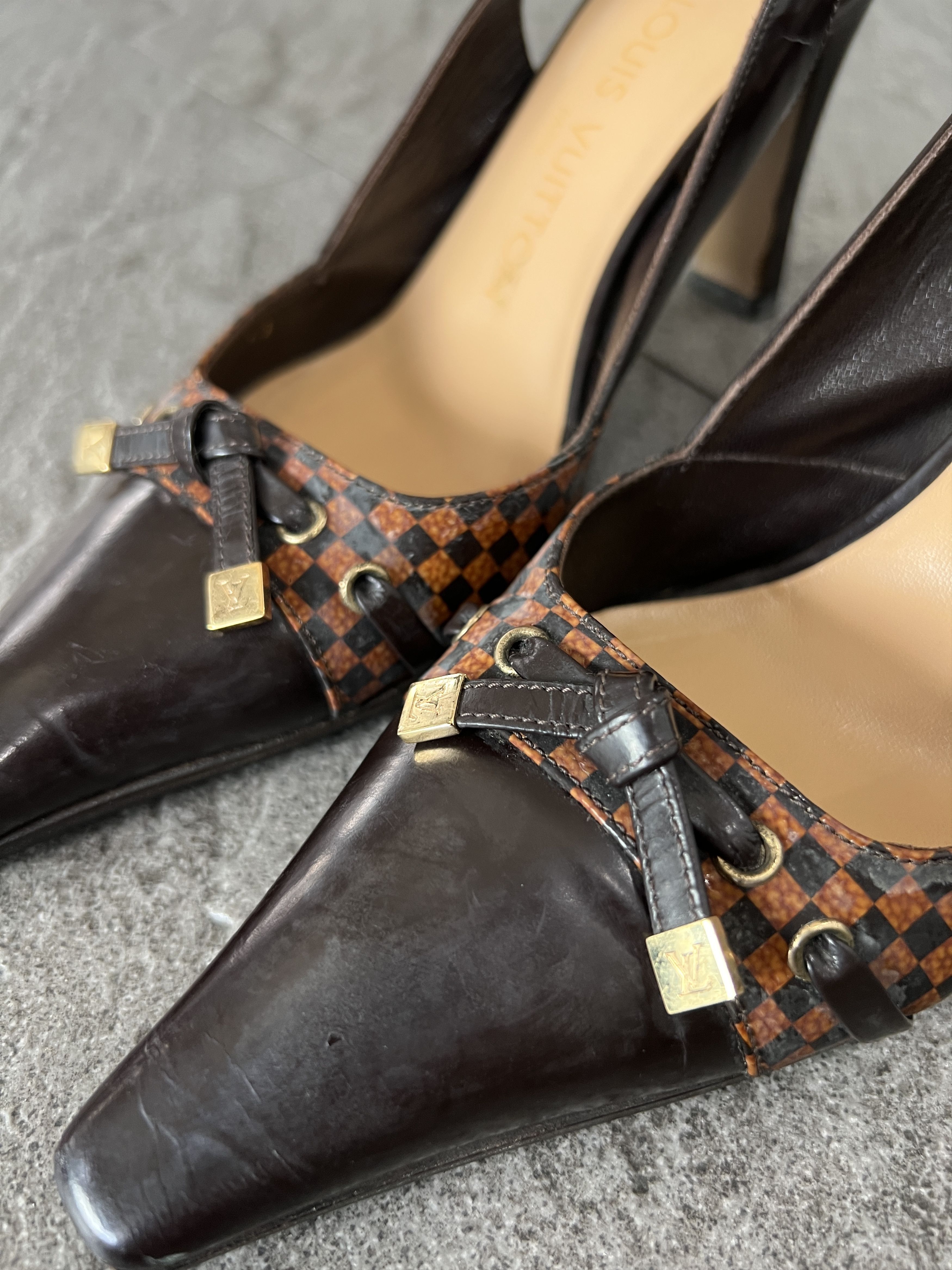 Louis Vuitton Louis Vuitton Damier Slingback Heels Brown 37.5 Size US 7.5 / IT 37.5 - 10 Thumbnail