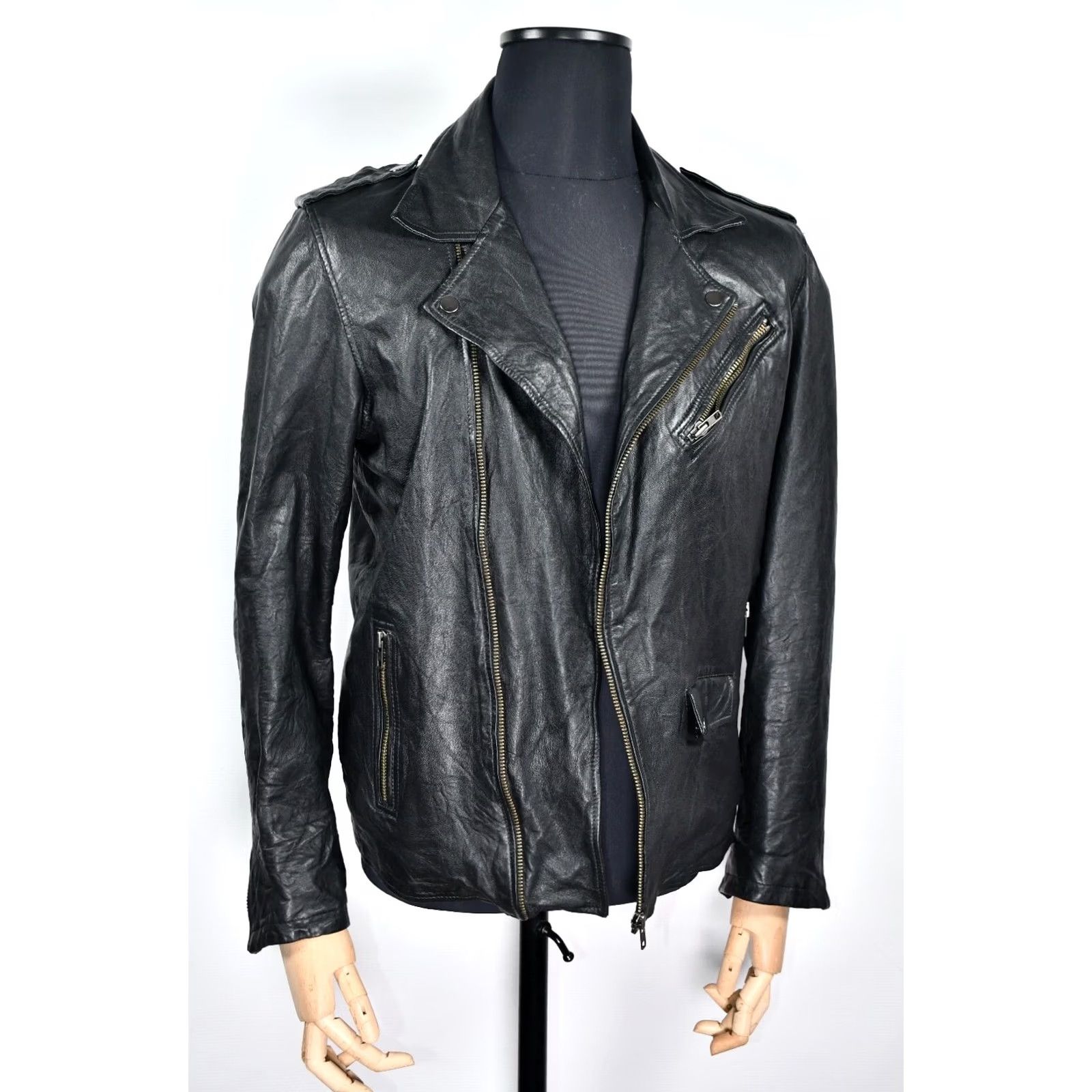 Jack & Jones JACK & JONES JJORLEATHER 4 LEATHER JACKET M BLACK - Mens, Jacket, Leather, Biker, 100% Lamb Leather, Chest 54 cm, Length 63 cm Size US M / EU 48-50 / 2 - 3 Thumbnail