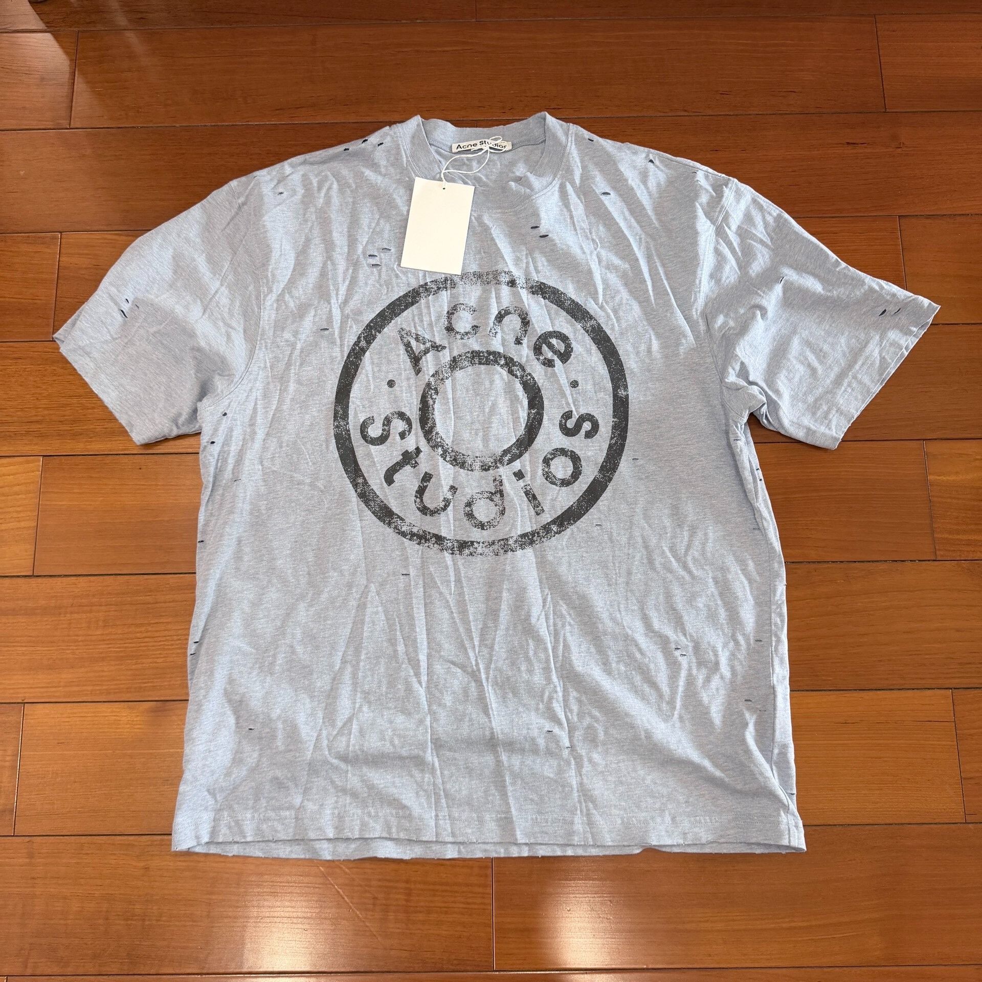 Acne Studios Acne Studio Light Blue Distressed Ripped Tee Size US L / EU 52-54 / 3 - 1 Thumbnail