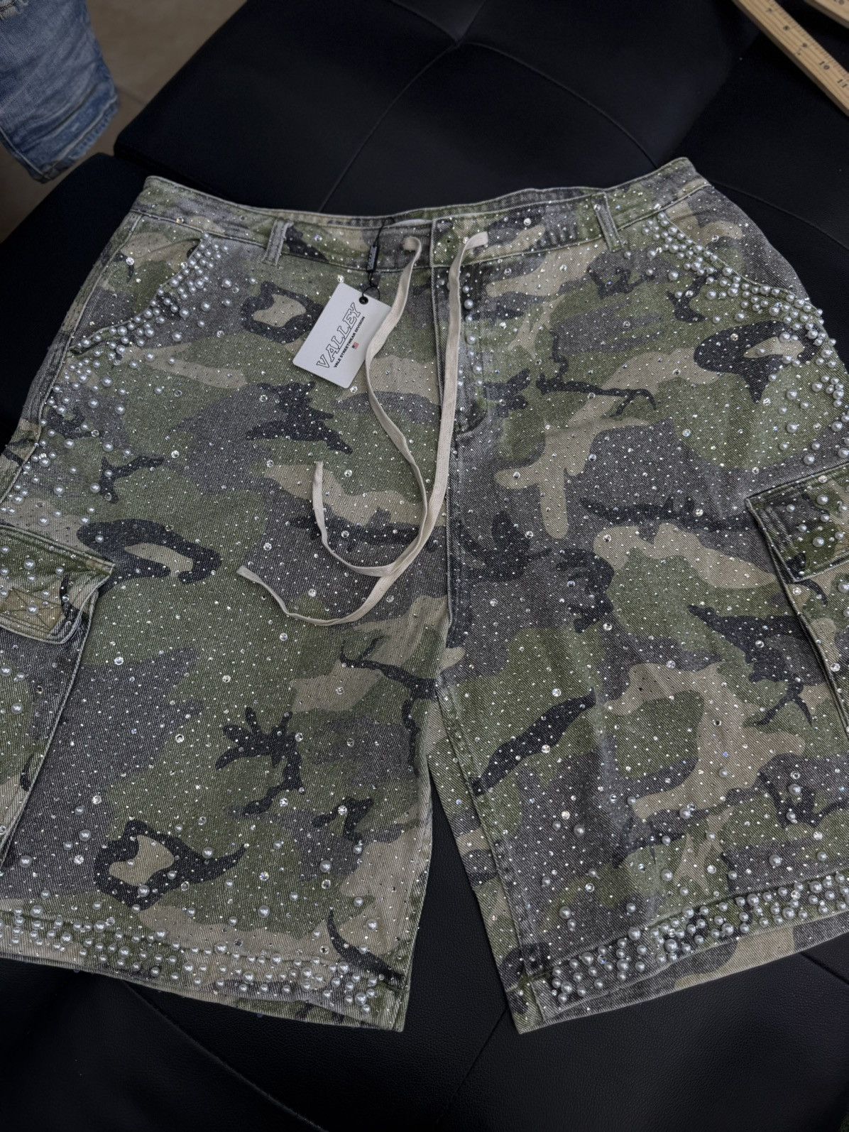 Vale Valley Rhinestone Crystal Shorts Denim Green Camo Size 36 Size US 36 / EU 52 - 1 Thumbnail