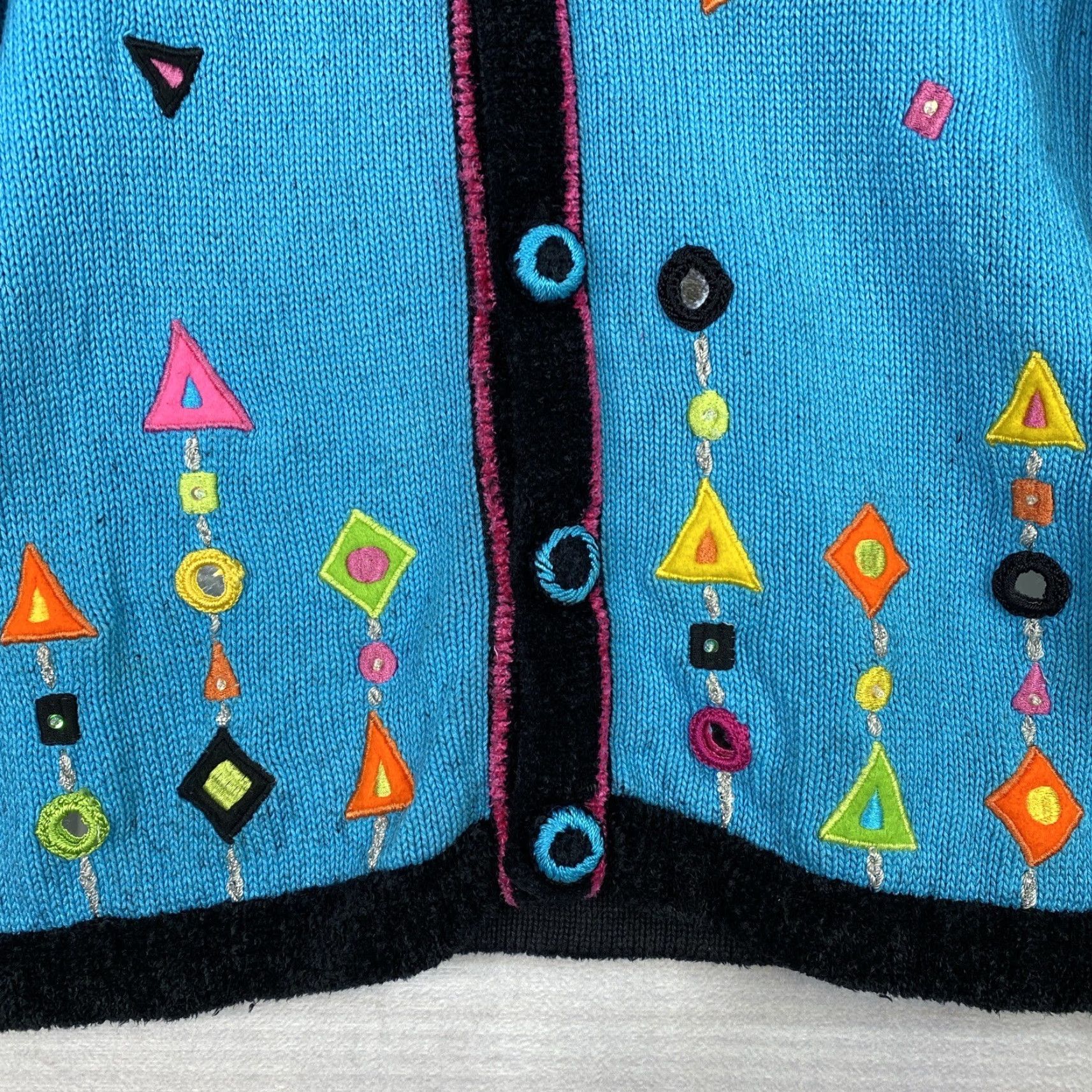Vintage VINTAGE 90s Jack B Quick Cardigan Sweater Womens Petite PM Turquoise Sequins Knit Blue Size M / US 6-8 / IT 42-44 - 2 Thumbnail
