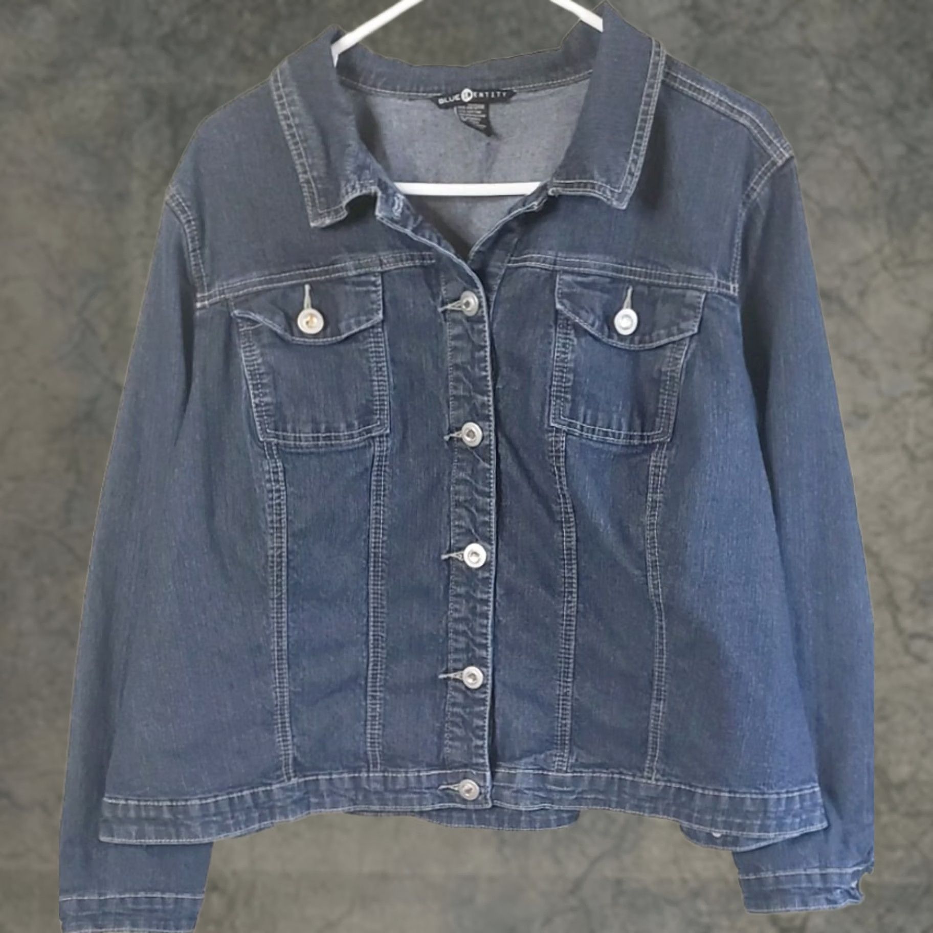 Denime New Identity Denim Jacket Women's 22/24 Short 23" Blue Rhinestone Button Jeans Jacket Casual Comfort Womens Size 3XL / US 20-22 - 1 Thumbnail