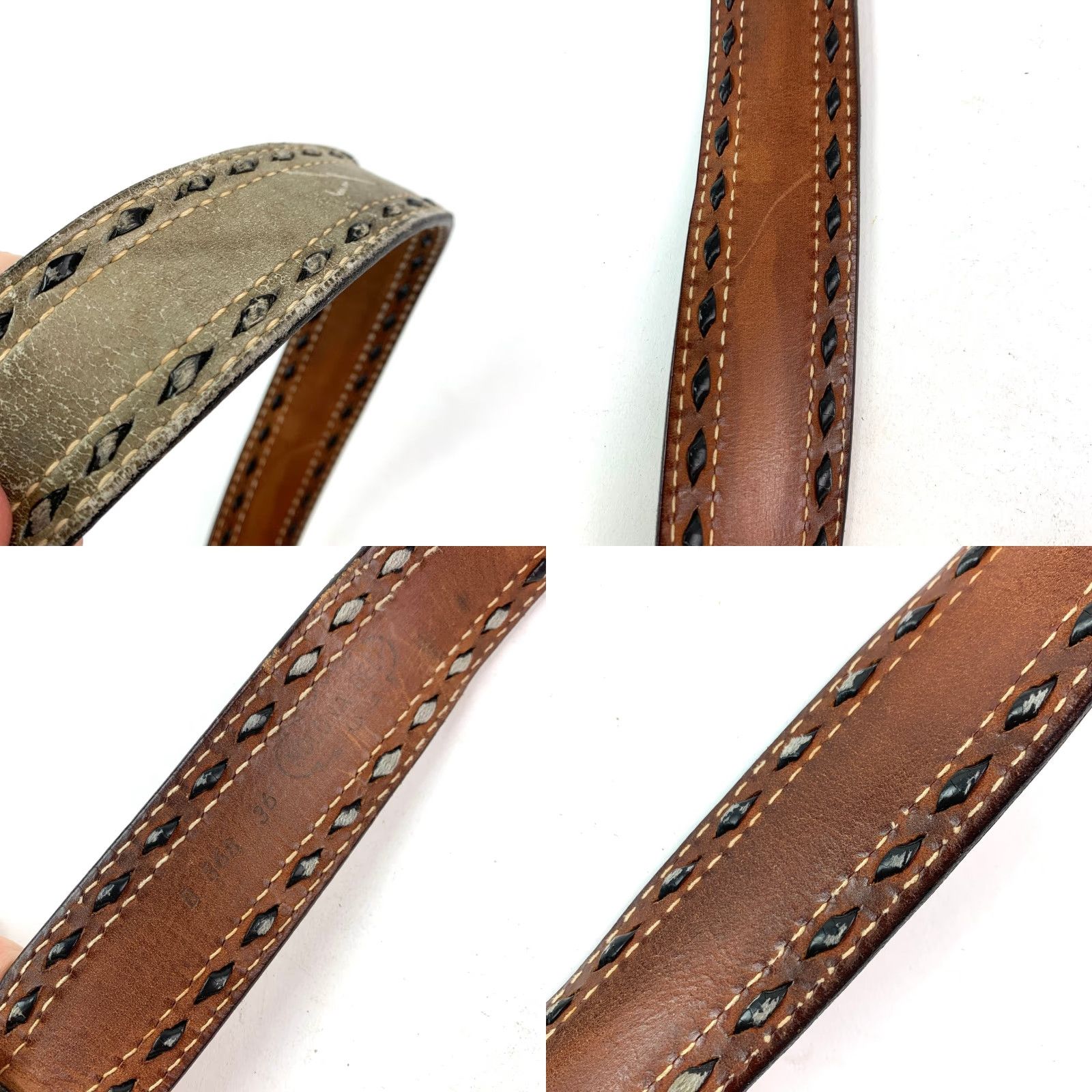 Vintage VINTAGE Nocona Mens Distressed Leather Belt Turquoise Inlay Buckle 36 Gray Inlay Shriners Buckle Size 36 - 8 Thumbnail