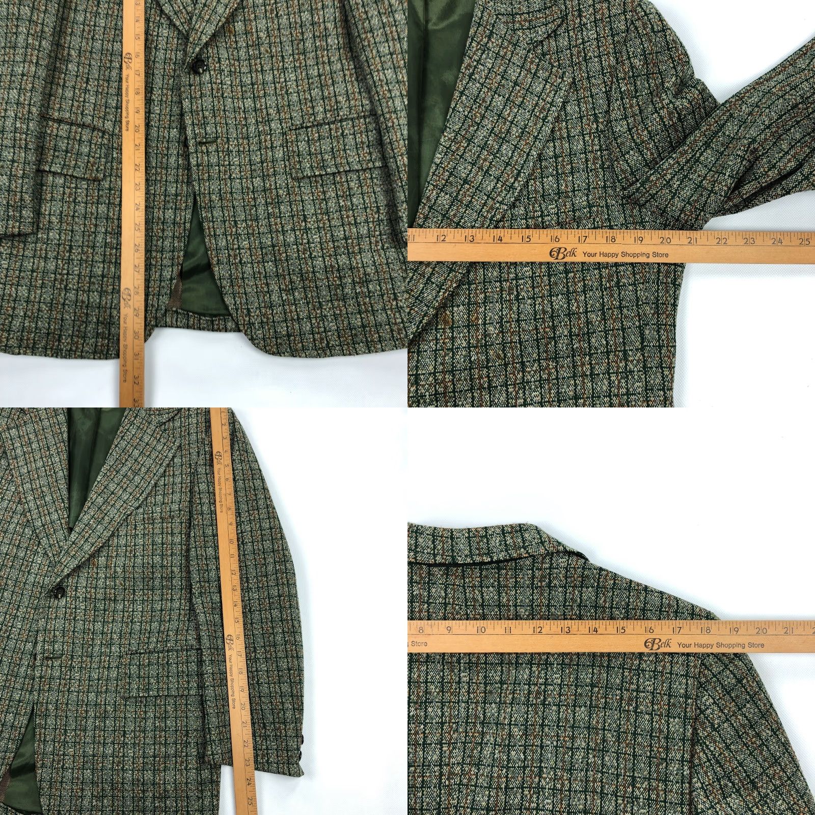 JCPenney JC Penney 42R Green Plaid Tweed Mens Blazer Sport Coat Jacket 70s Size 42R - 8 Thumbnail