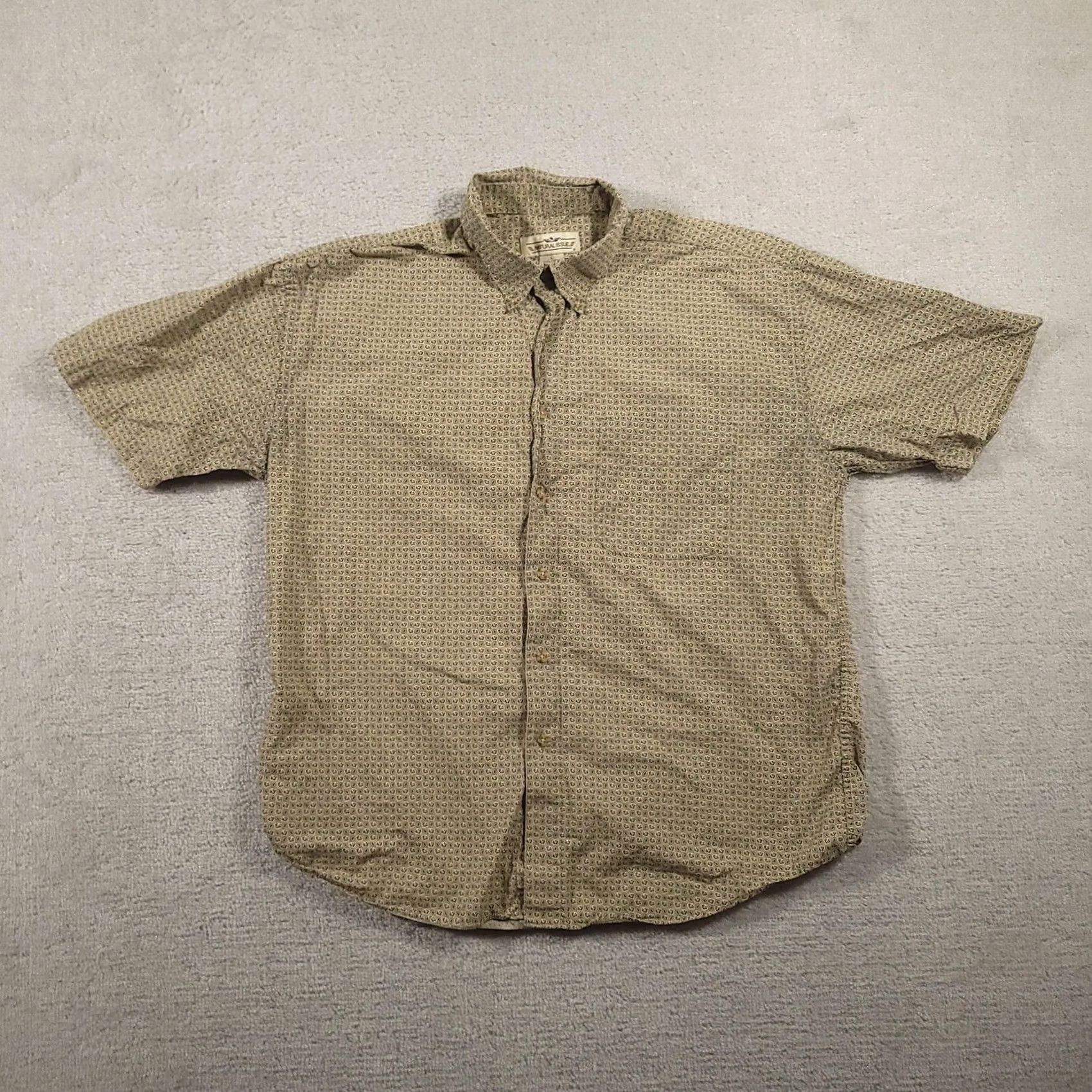 Vintage Natural Issue Shirt Mens L Green Geometric Button-Down Short Sleeve Cotton Size US L / EU 52-54 / 3 - 2 Thumbnail