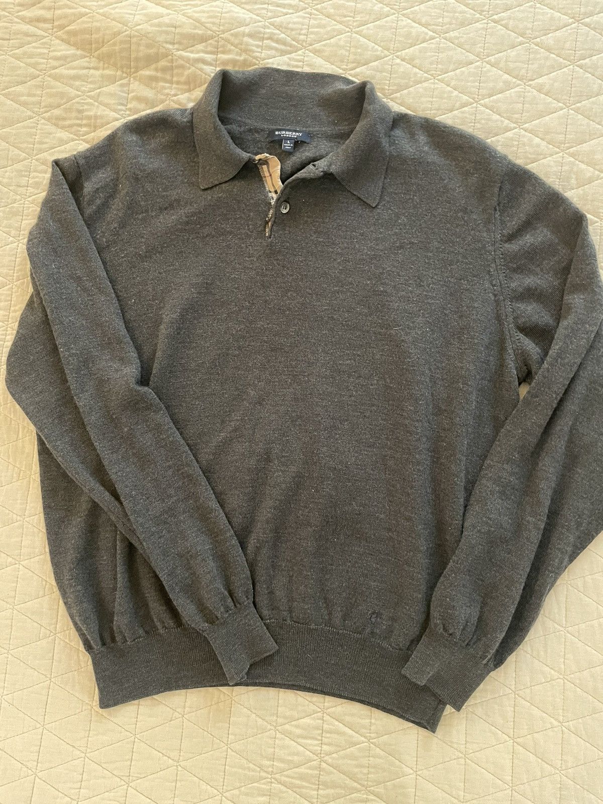 Burberry Contrast Nova Check Placket Wool Sweater Polo Sweater Size US L / EU 52-54 / 3 - 3 Thumbnail